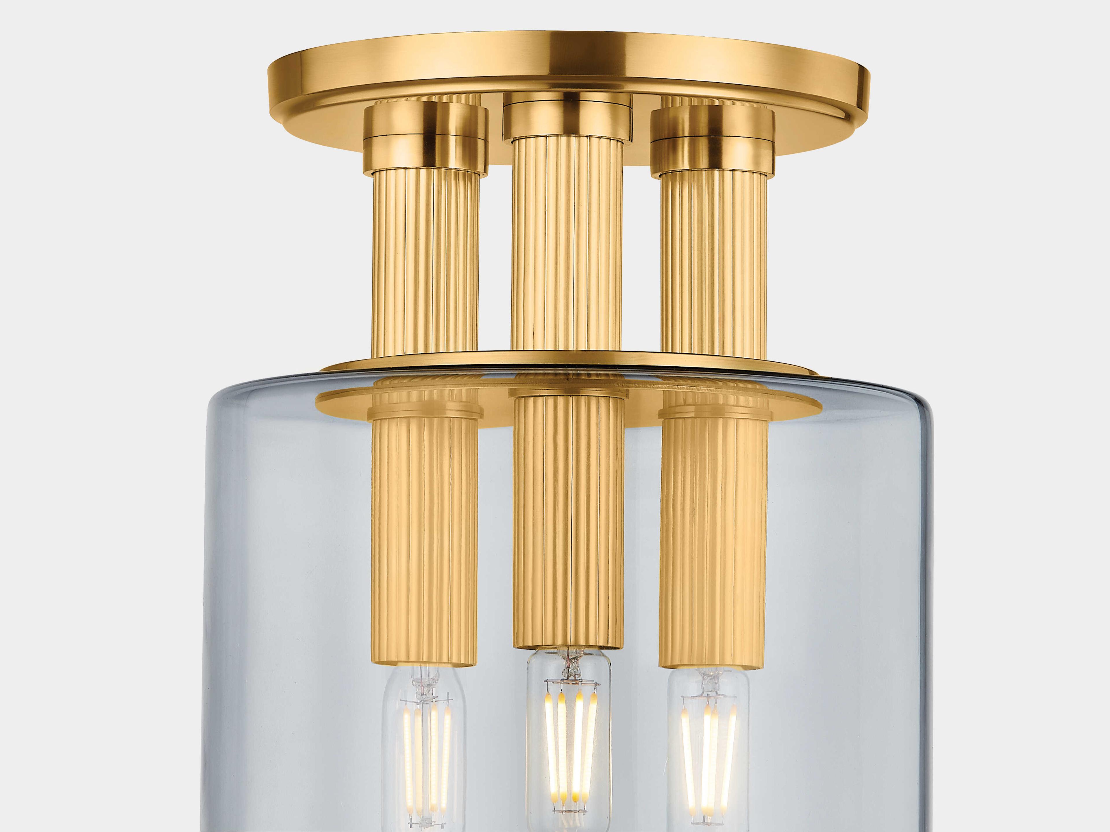 Hudson Valley Crystler 3-Light Aged Brass Cylinder Semi Flush Mount