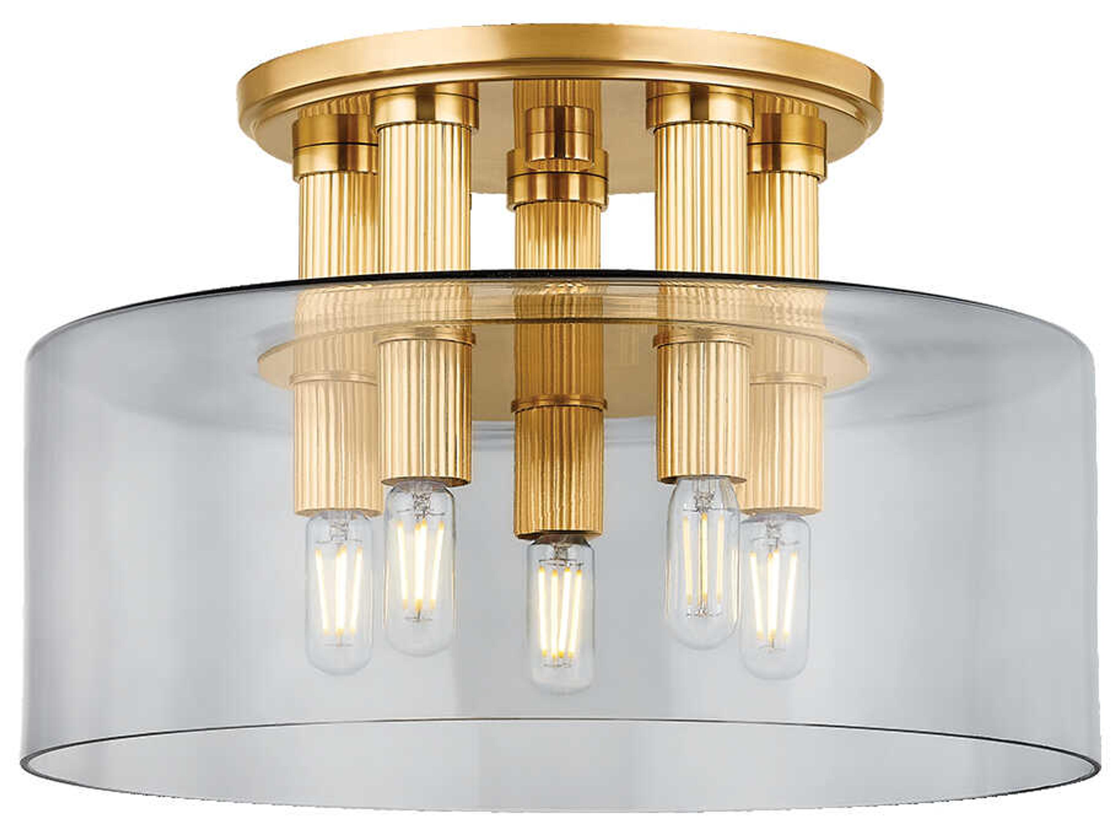 Crystler 5-Light Aged Brass Drum Semi Flush Mount