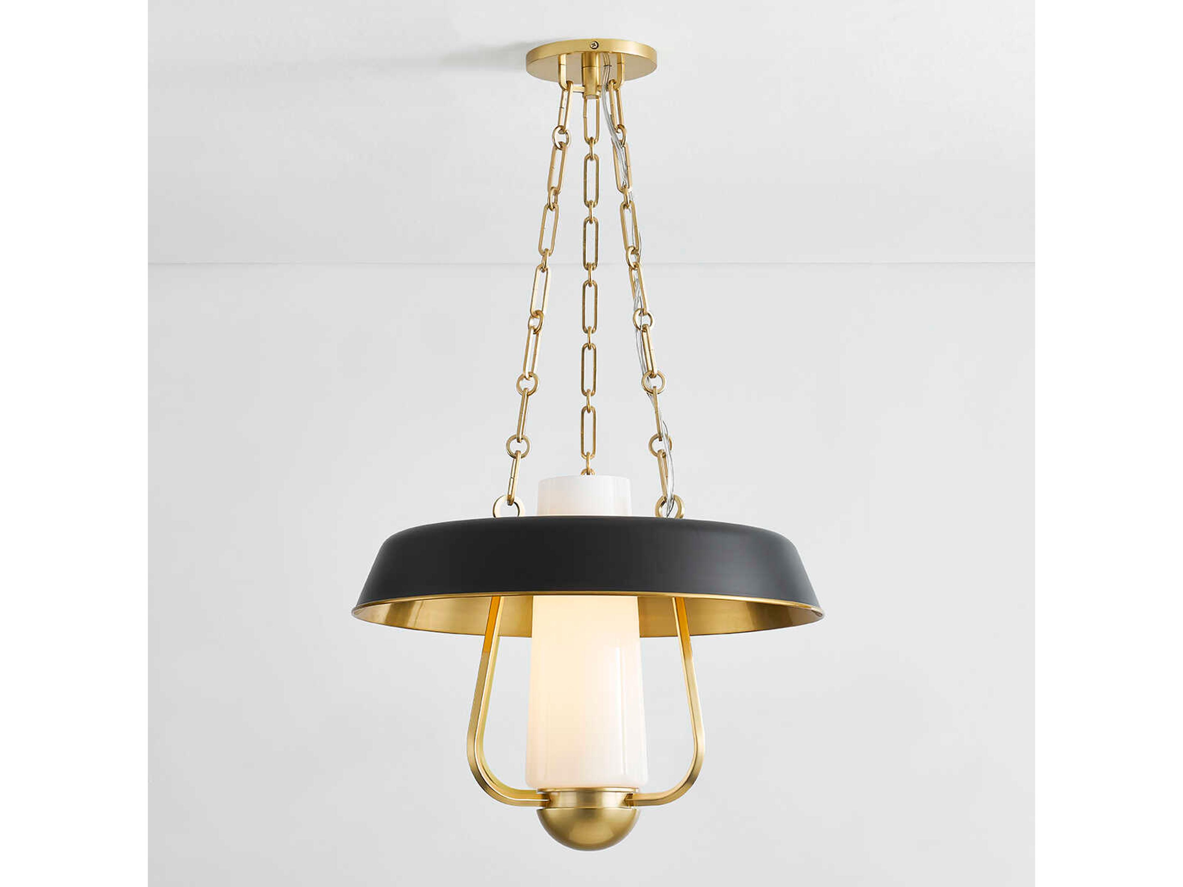 Hudson Valley Provincetown 1-Light Aged Brass Soft Black Cylinder Dome Pendant