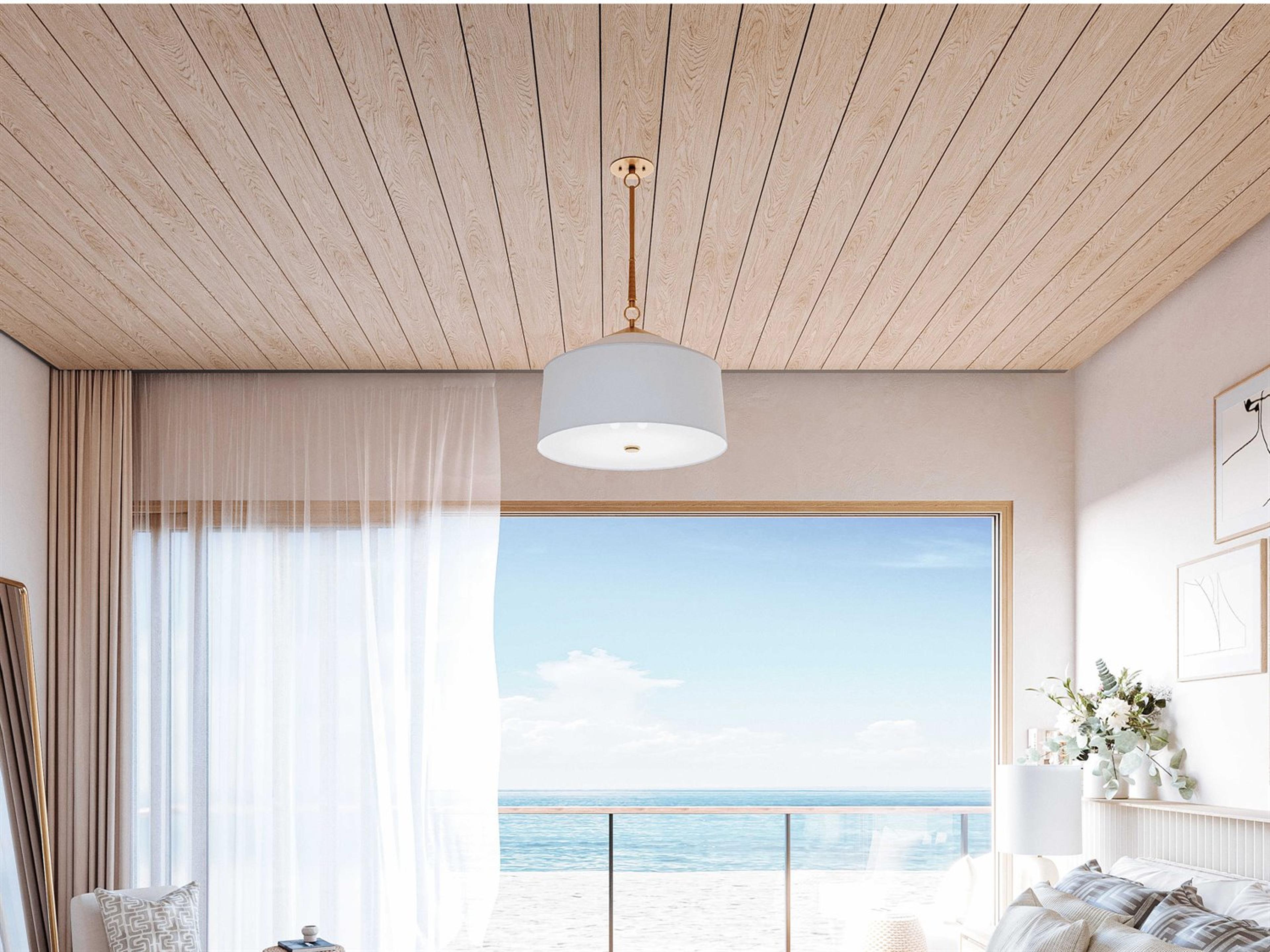 Hudson Valley White Plains 3-Light Aged Brass Drum Pendant