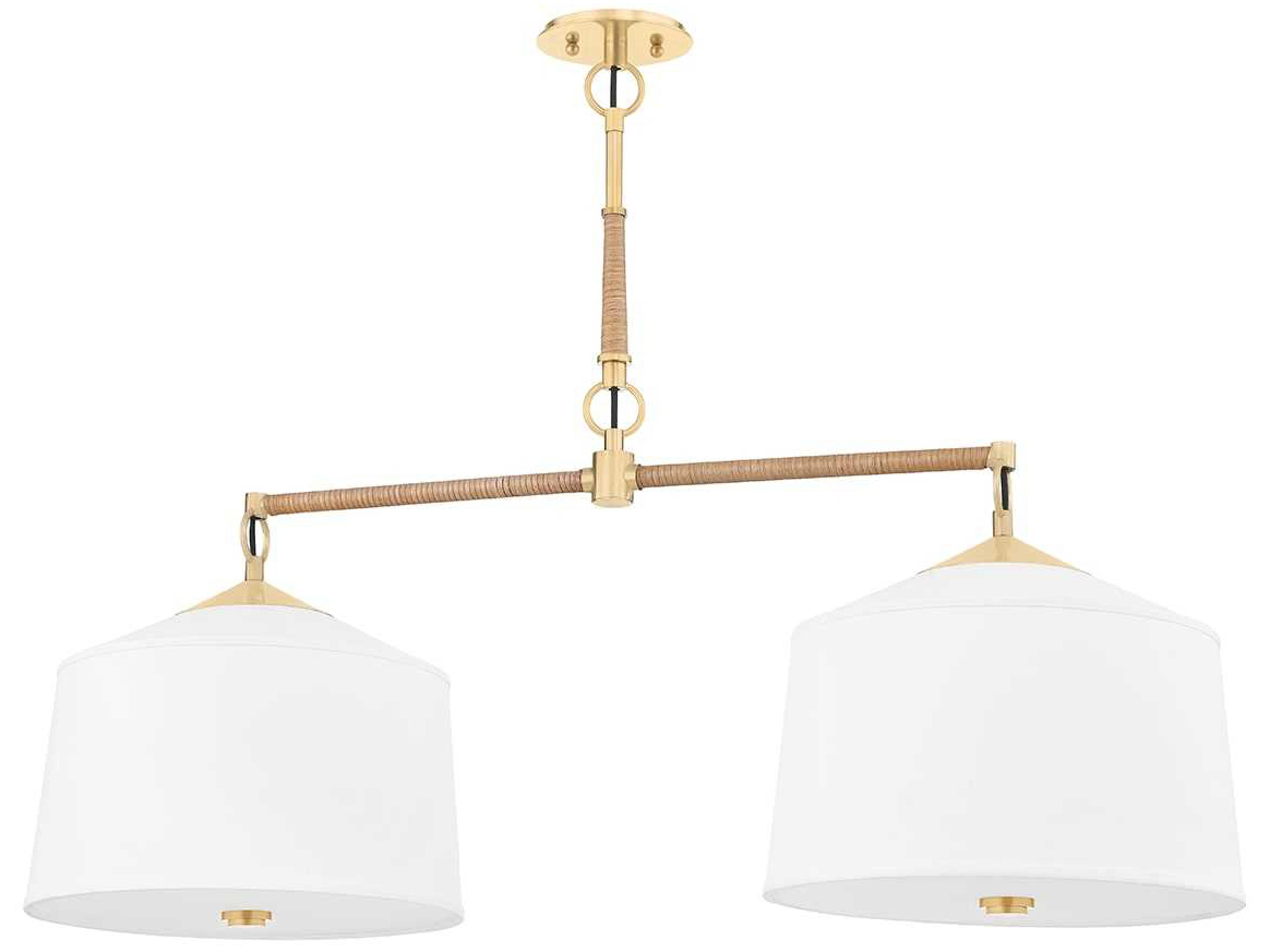 White Plains 2-Light Aged Brass Drum Linear Island Pendant