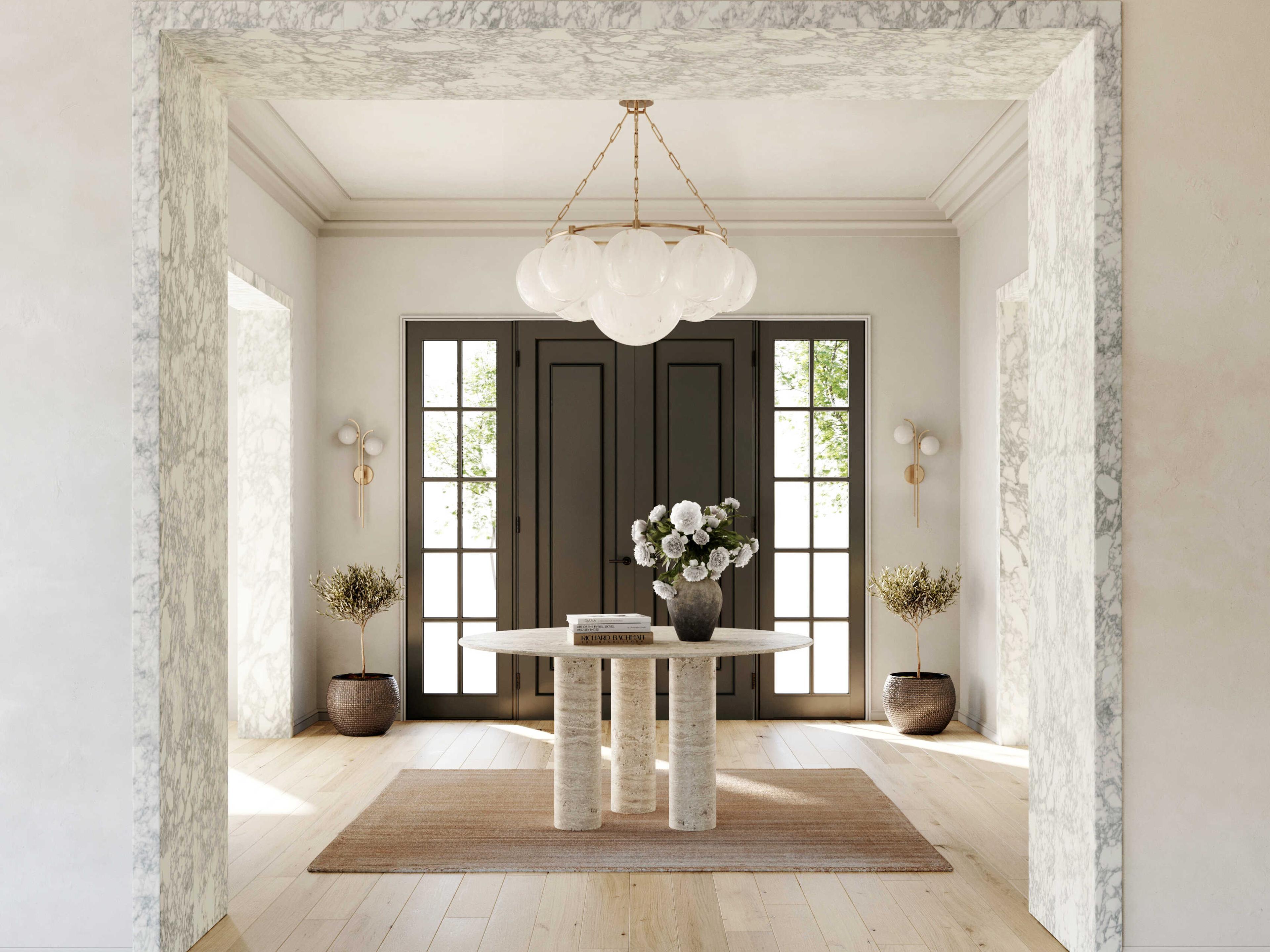 Hudson Valley Thornwood 9-Light Aged Brass Glass Globe Chandelier