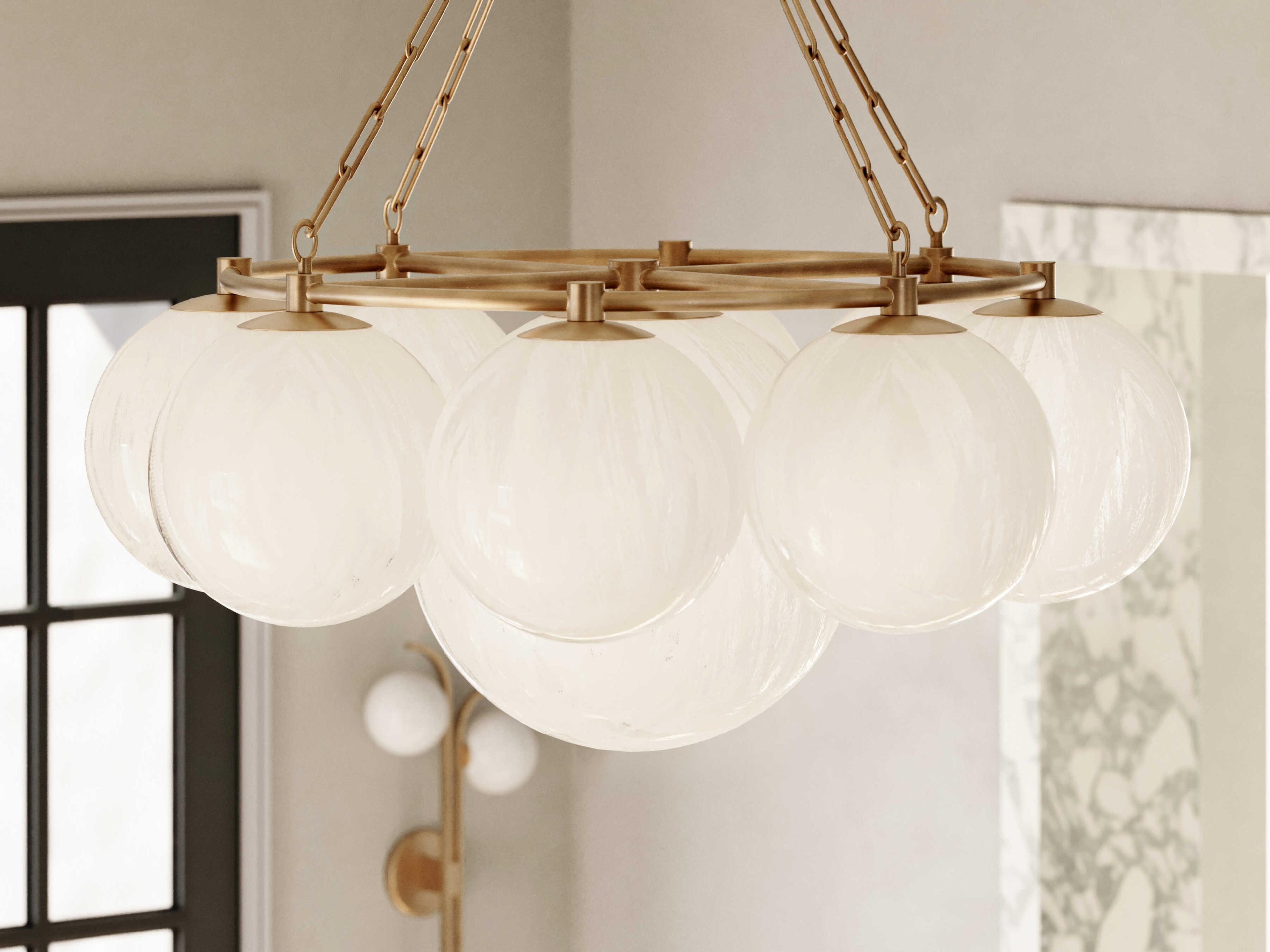 Hudson Valley Thornwood 9-Light Aged Brass Glass Globe Chandelier