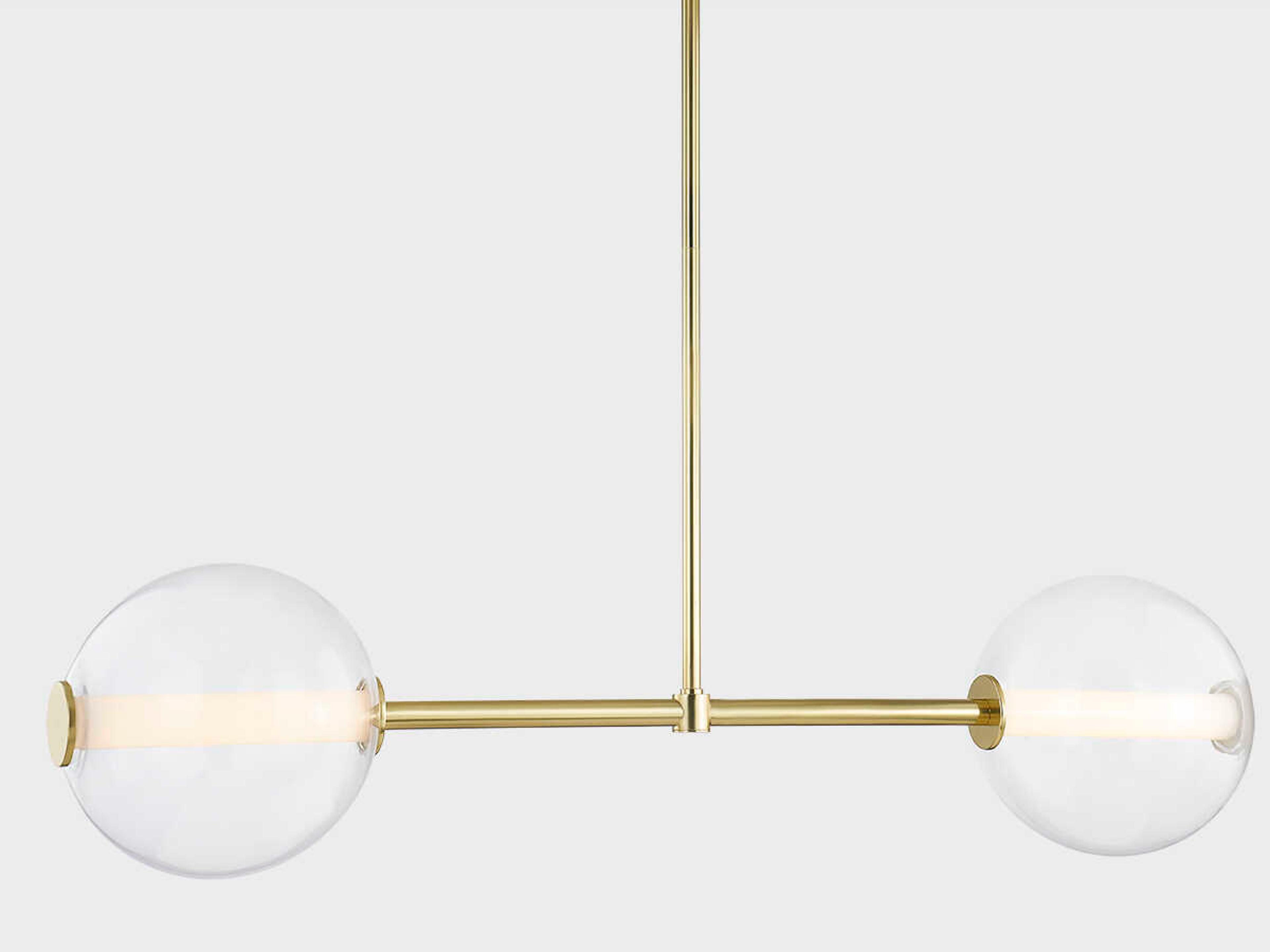 Hudson Valley Richford 2-Light Aged Brass Glass LED Globe Linear Island Pendant