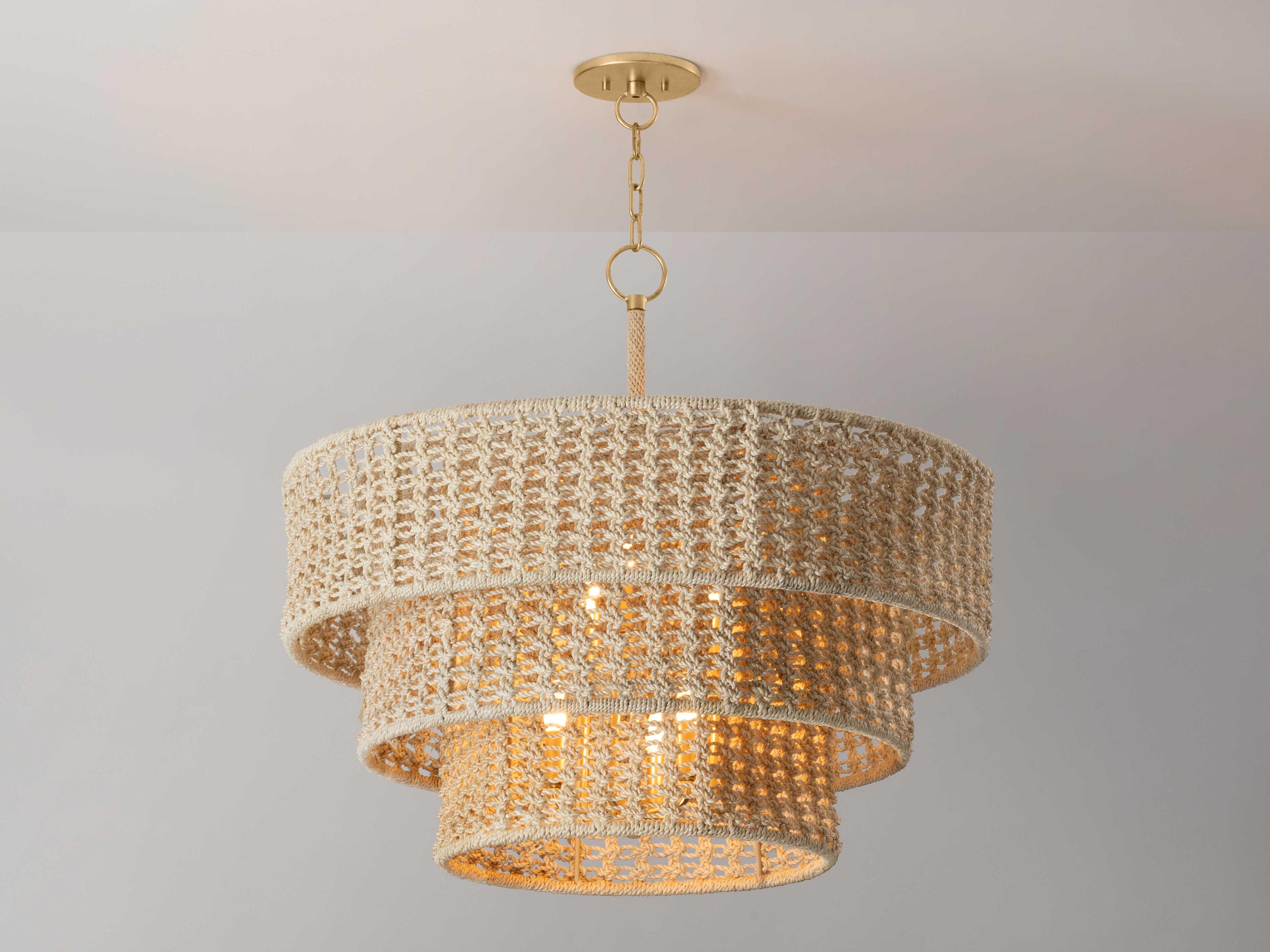 Hudson Valley Yorkhill 6-Light Vintage Gold Leaf White Tiered Pendant