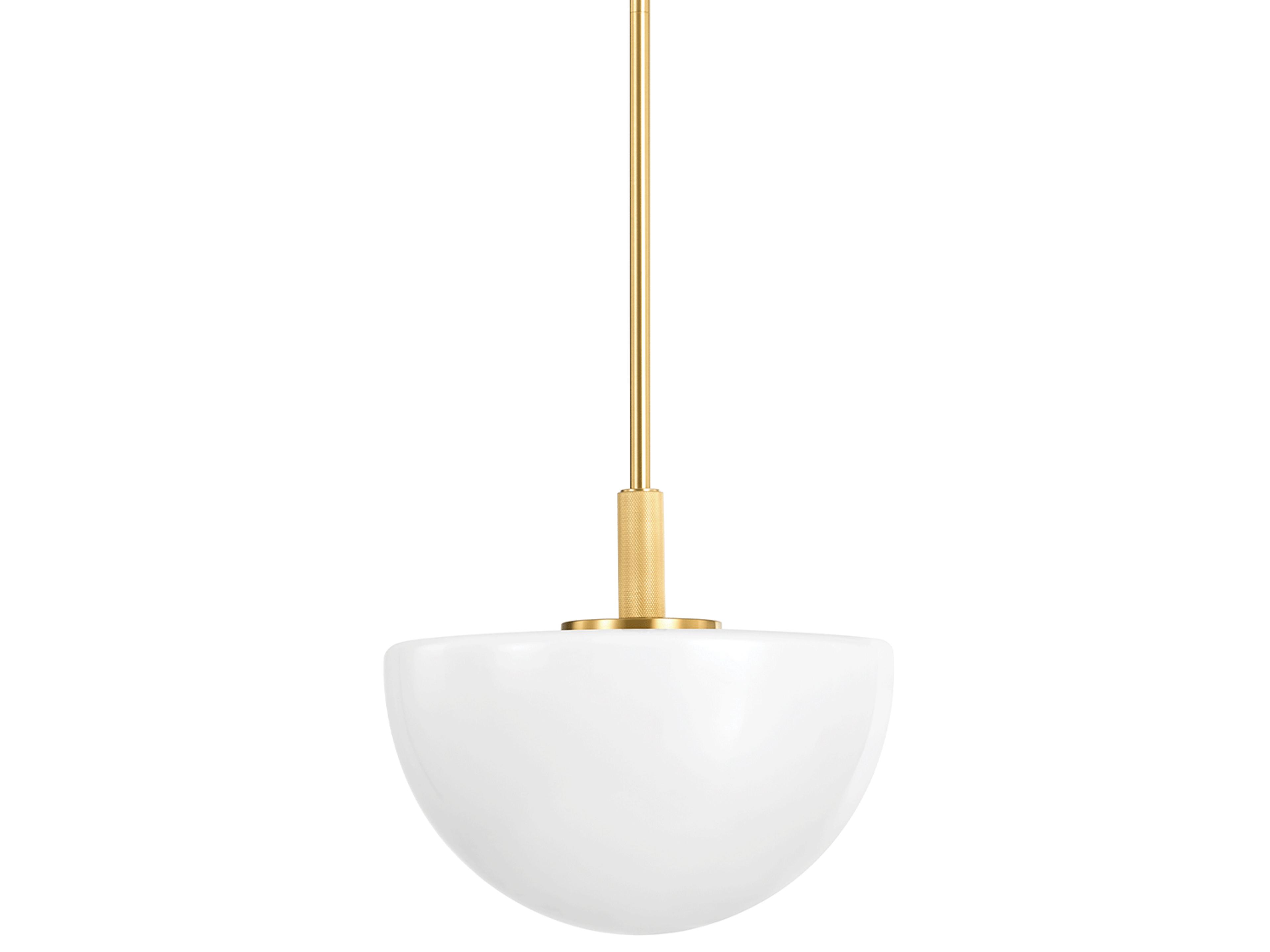 Lethbridge 1-Light Aged Brass White Bowl Pendant