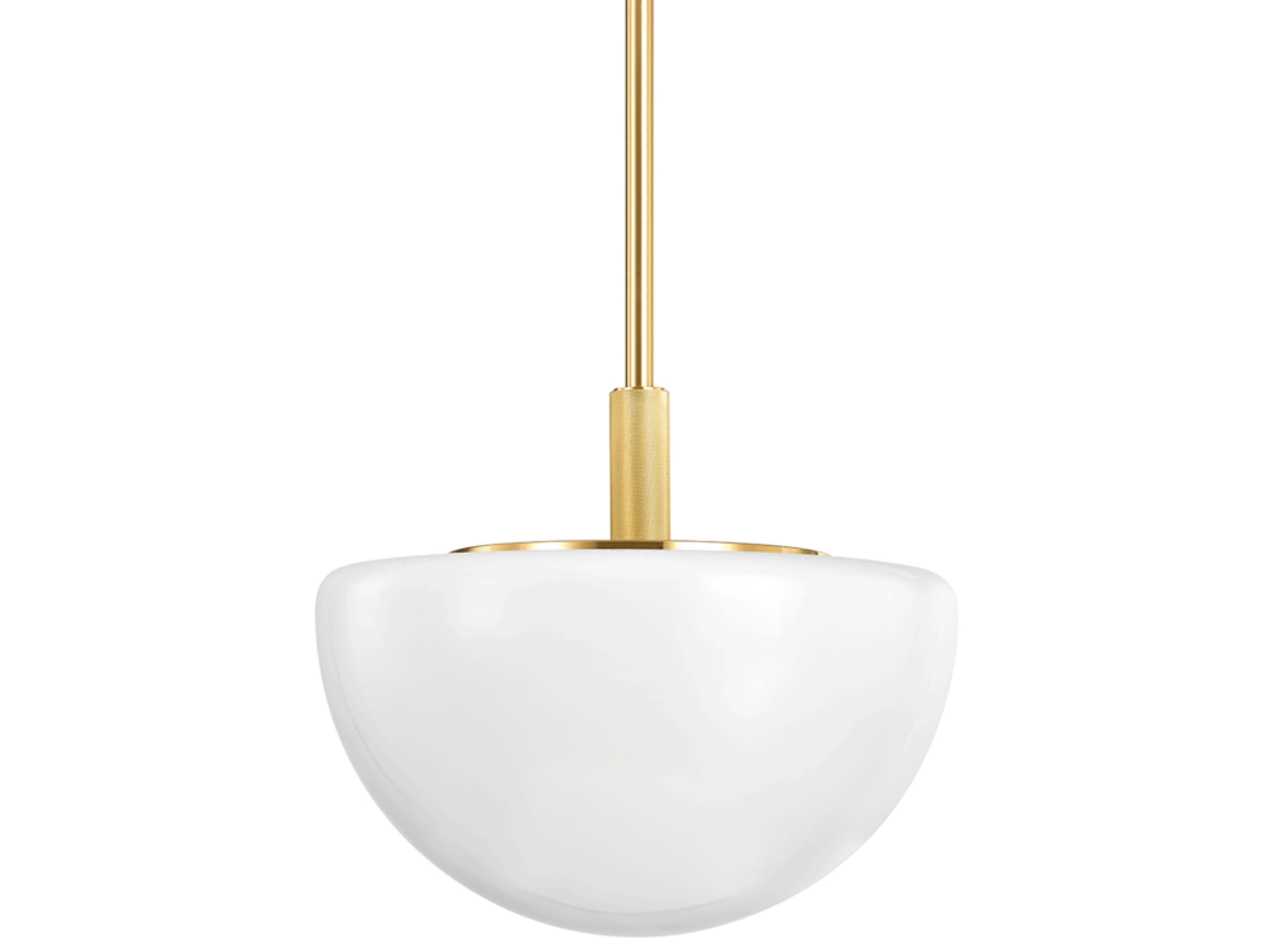 Lethbridge 1-Light Aged Brass White Glass Bowl Pendant