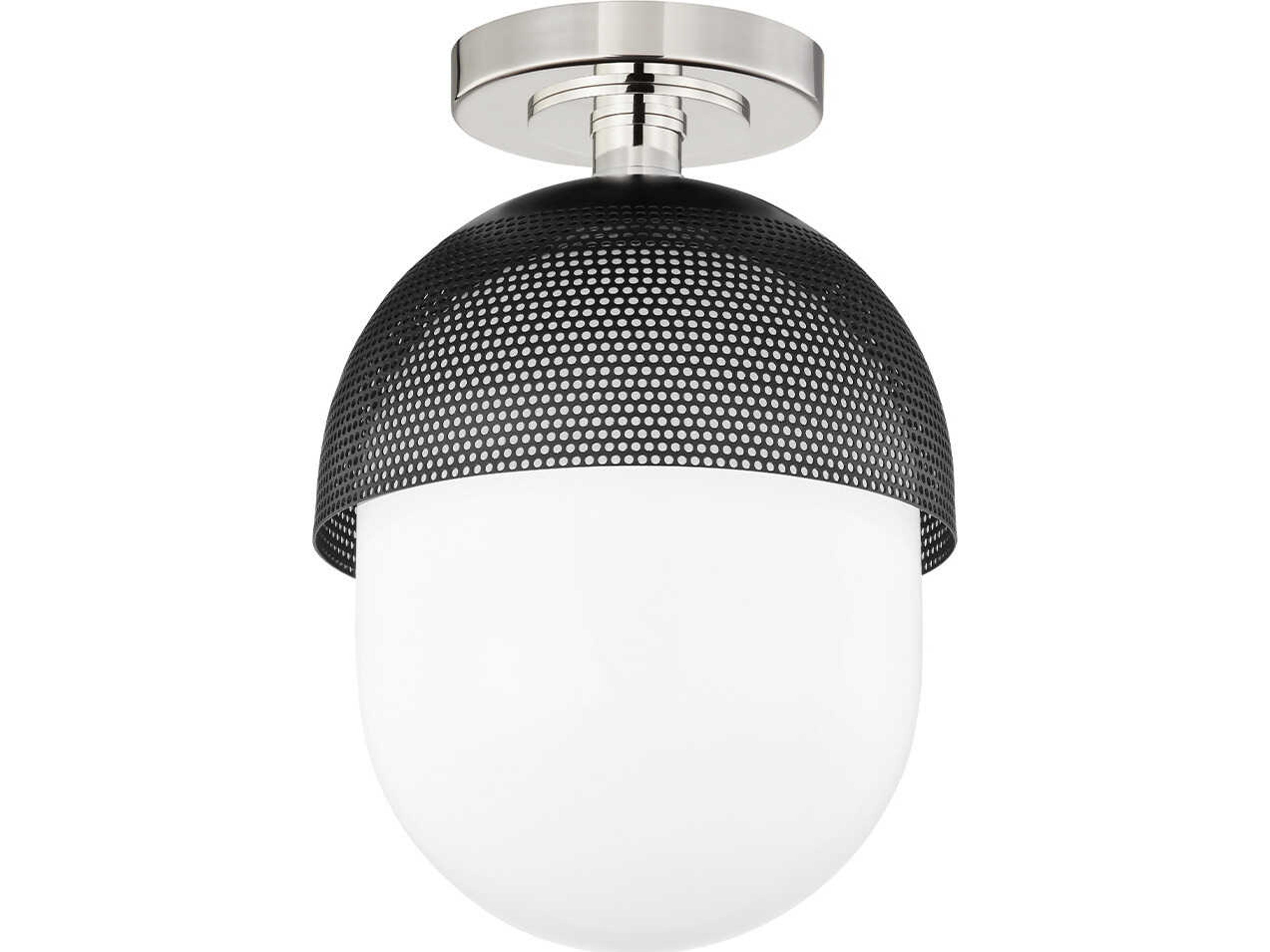 Nyack 1-Light Polished Nickel Black Globe Semi Flush Mount