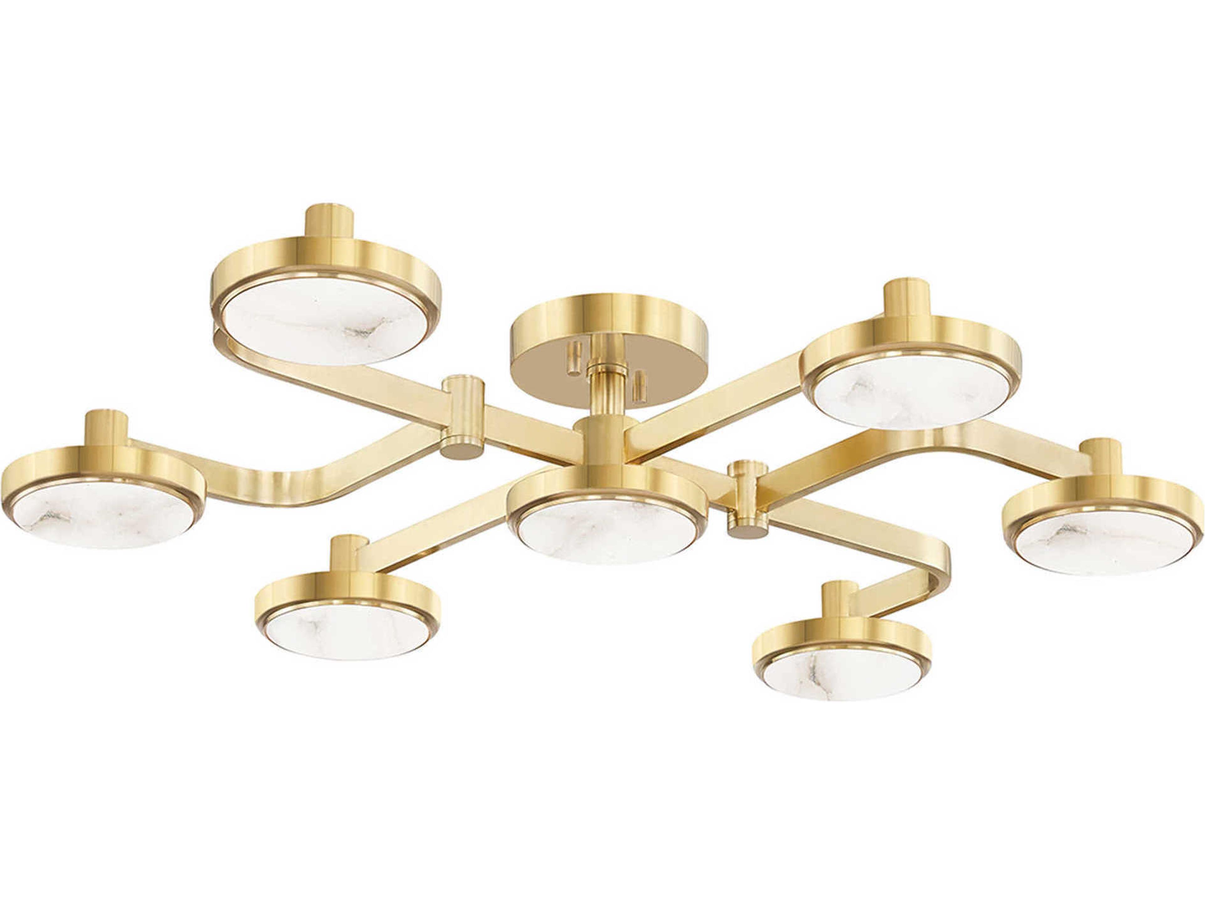 Meander 6-Light Aged Brass White LED Round Semi Flush Mount