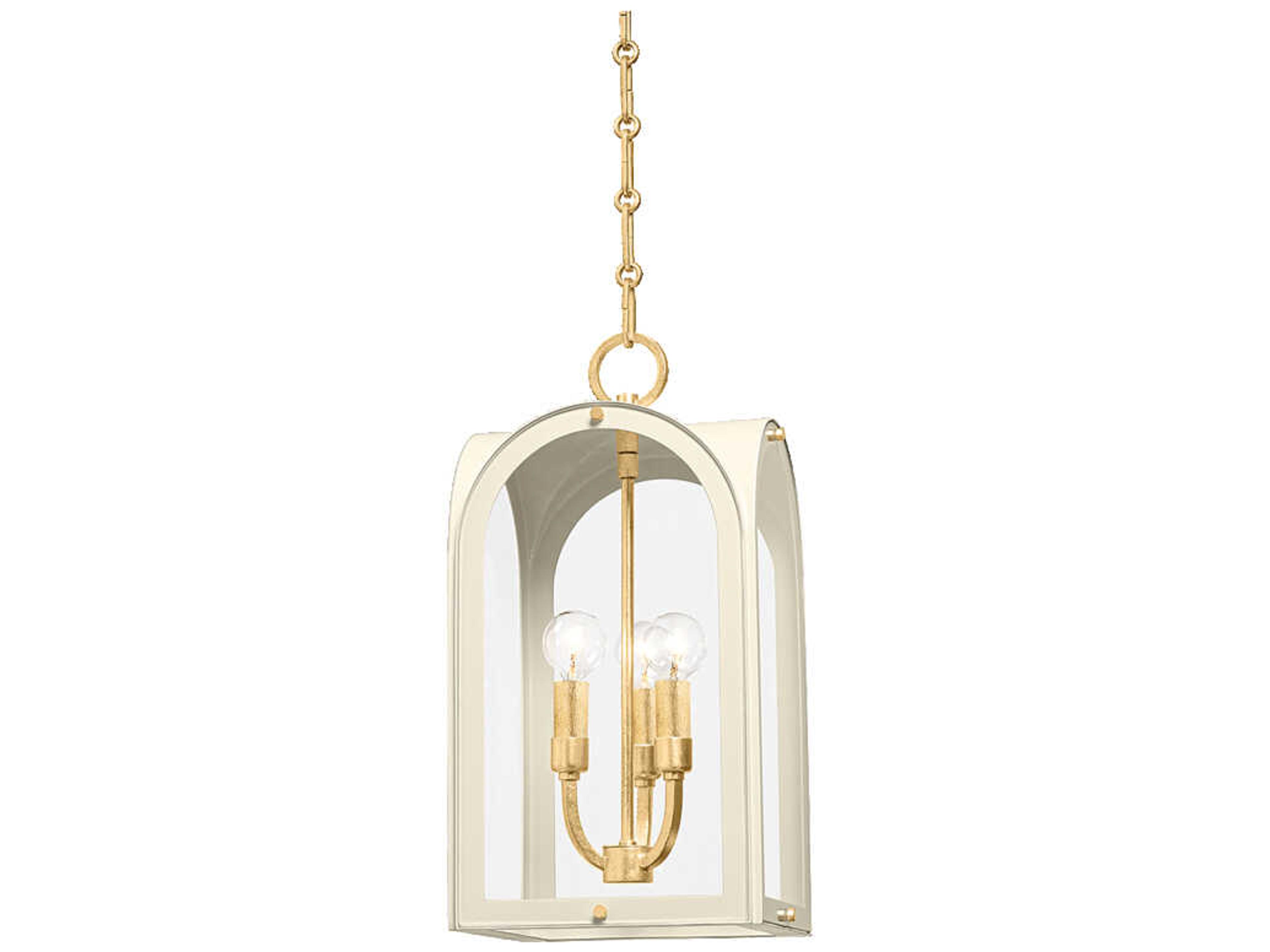 Lincroft 3-Light Vintage Gold Leaf Soft Sand White Glass Lantern Mini Pendant