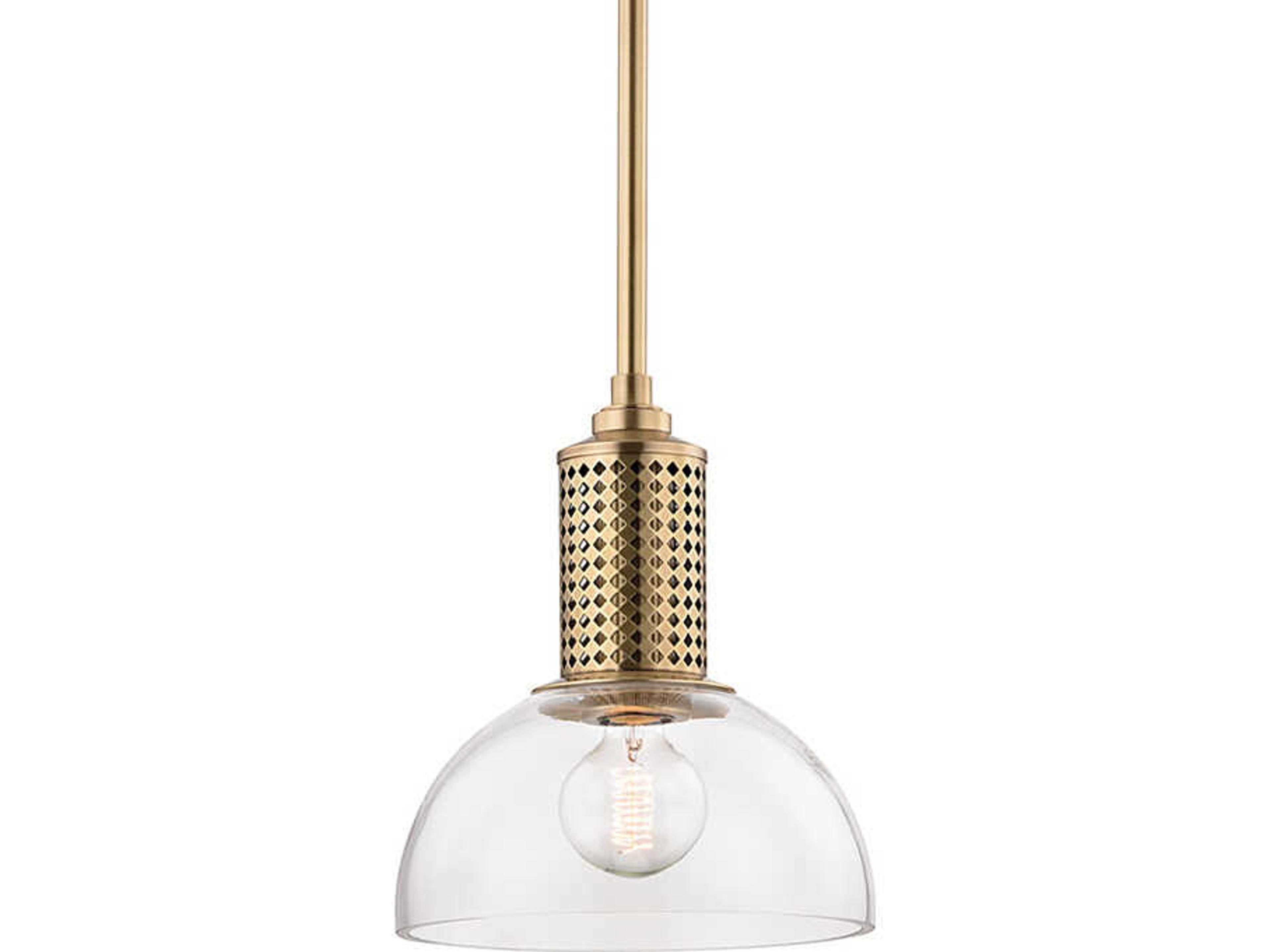Halcyon 1-Light Aged Brass Clear Glass Bowl Mini Pendant