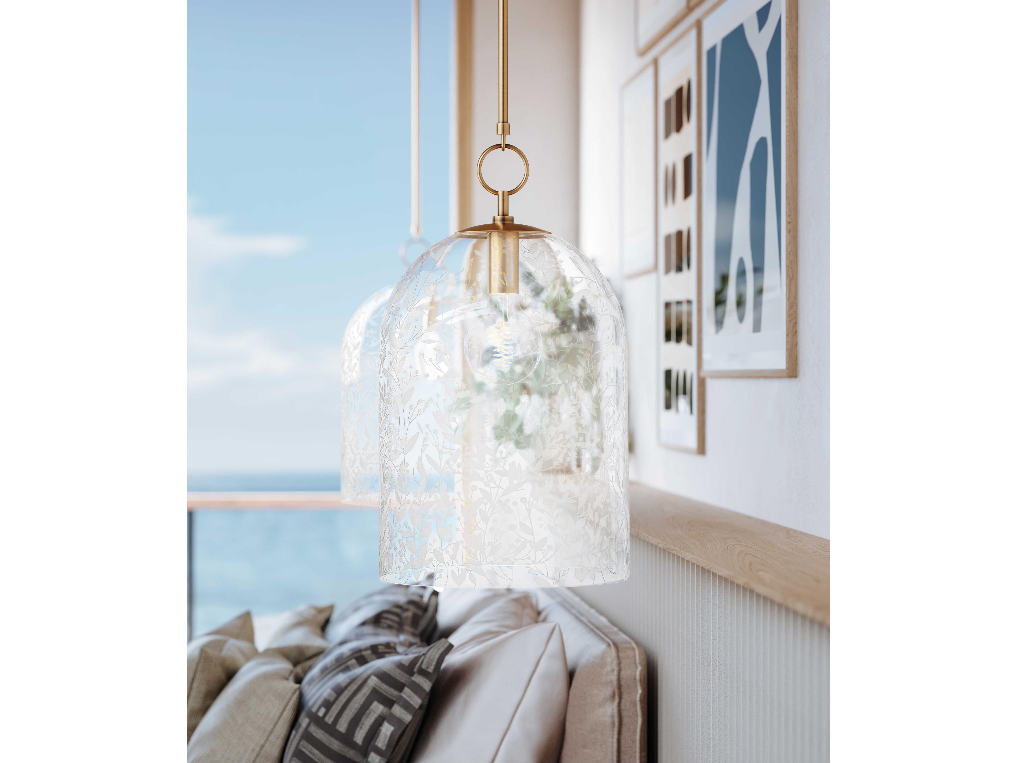 Hudson Valley Belleville 1-Light Aged Brass Glass Bell Pendant