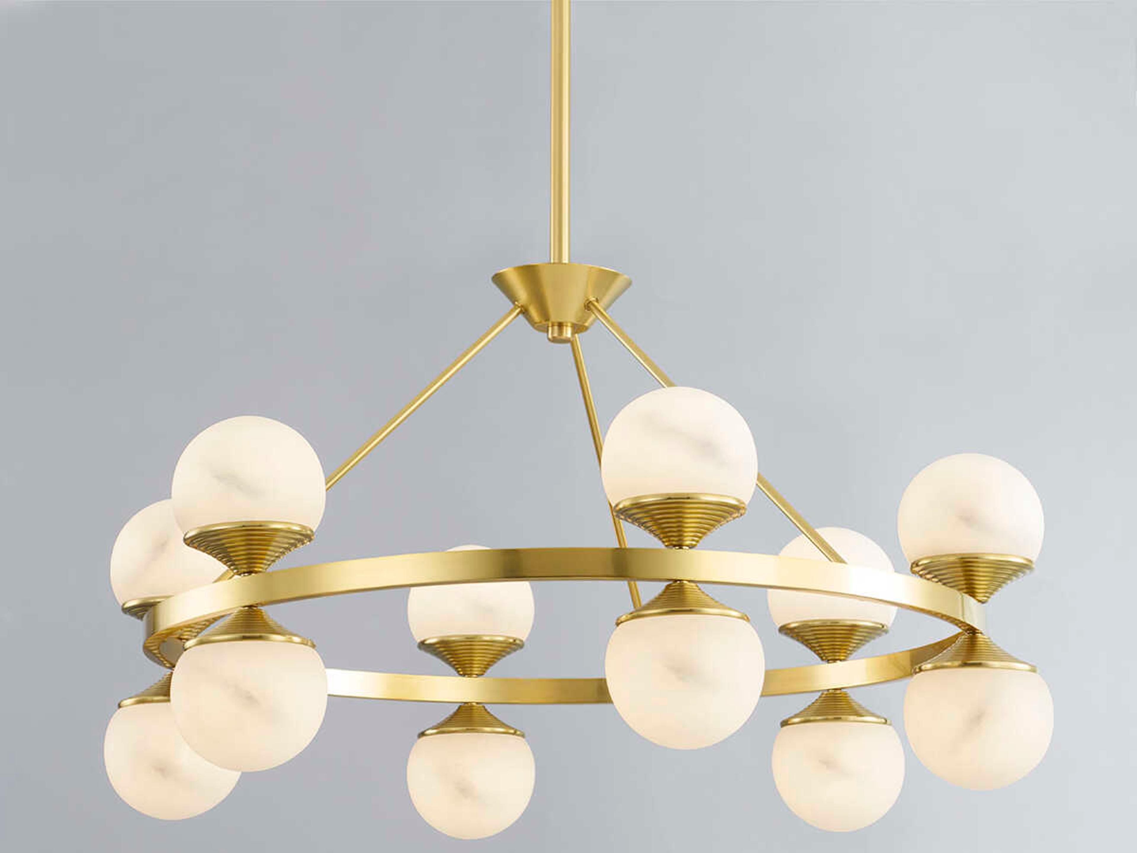 Hudson Valley Grafton 12-Light Aged Brass White Globe Round Chandelier