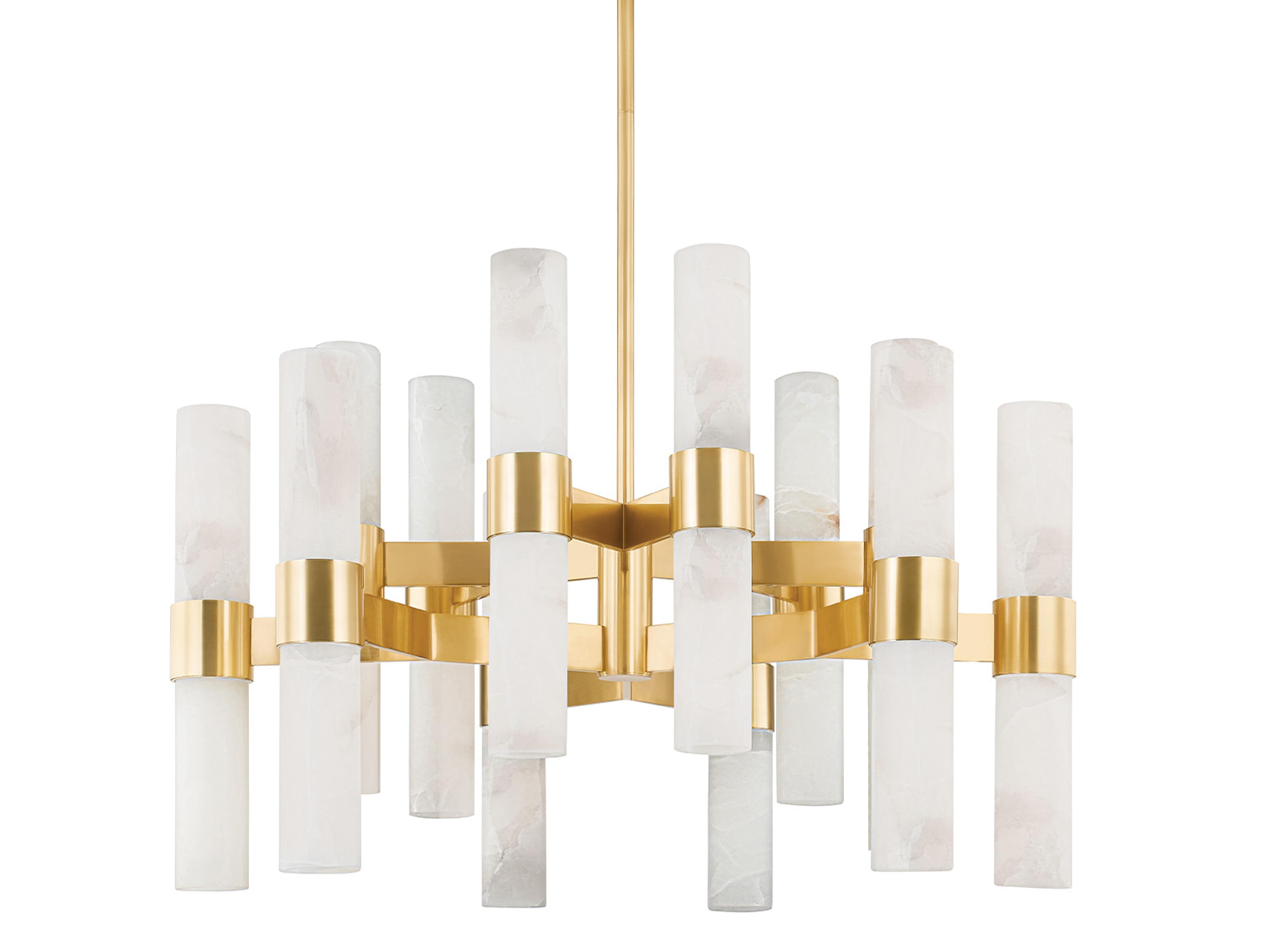 Stowe 24-Light Aged Brass Glass Cylinder Chandelier