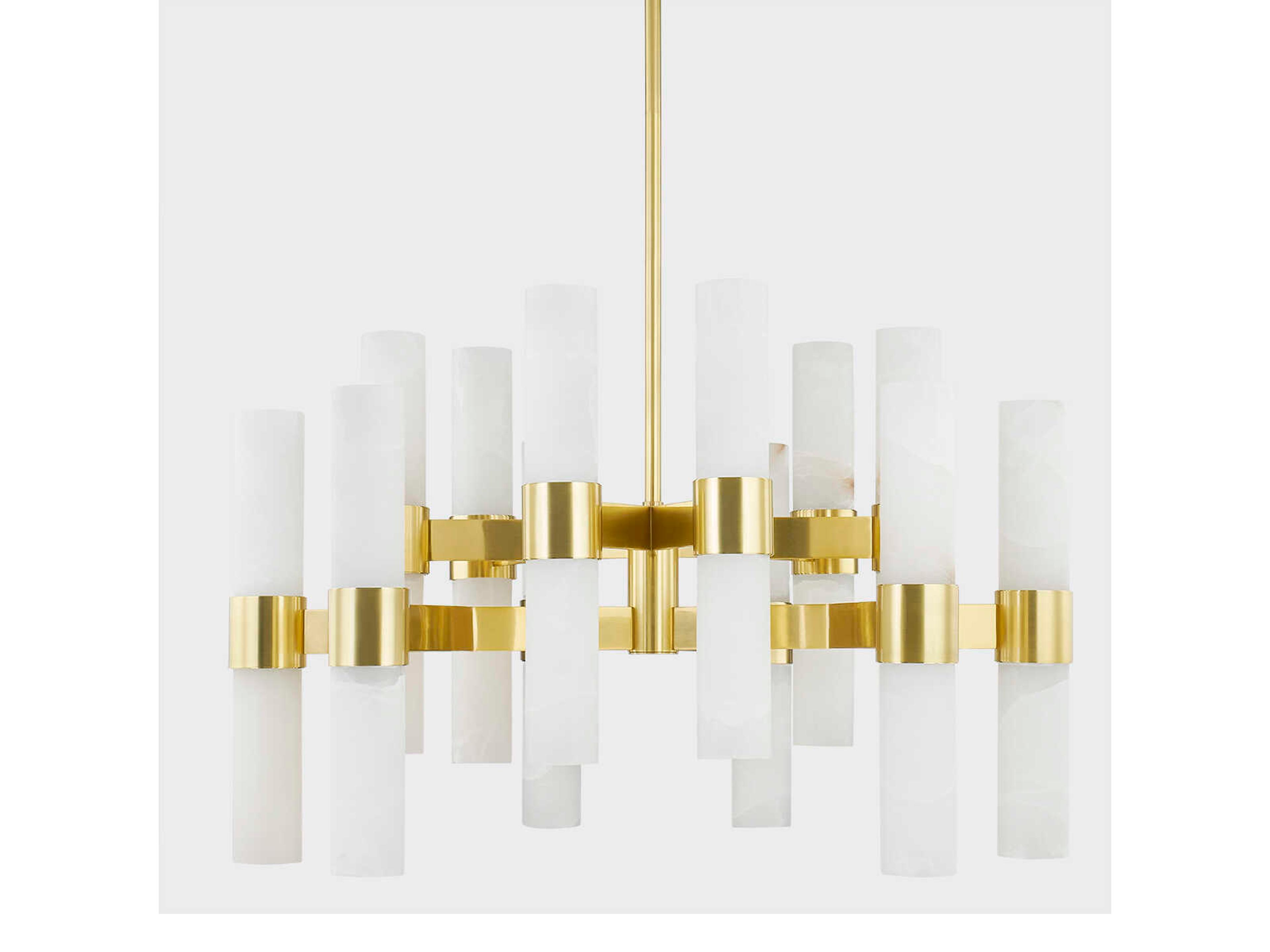 Hudson Valley Stowe 24-Light Aged Brass Glass Cylinder Chandelier