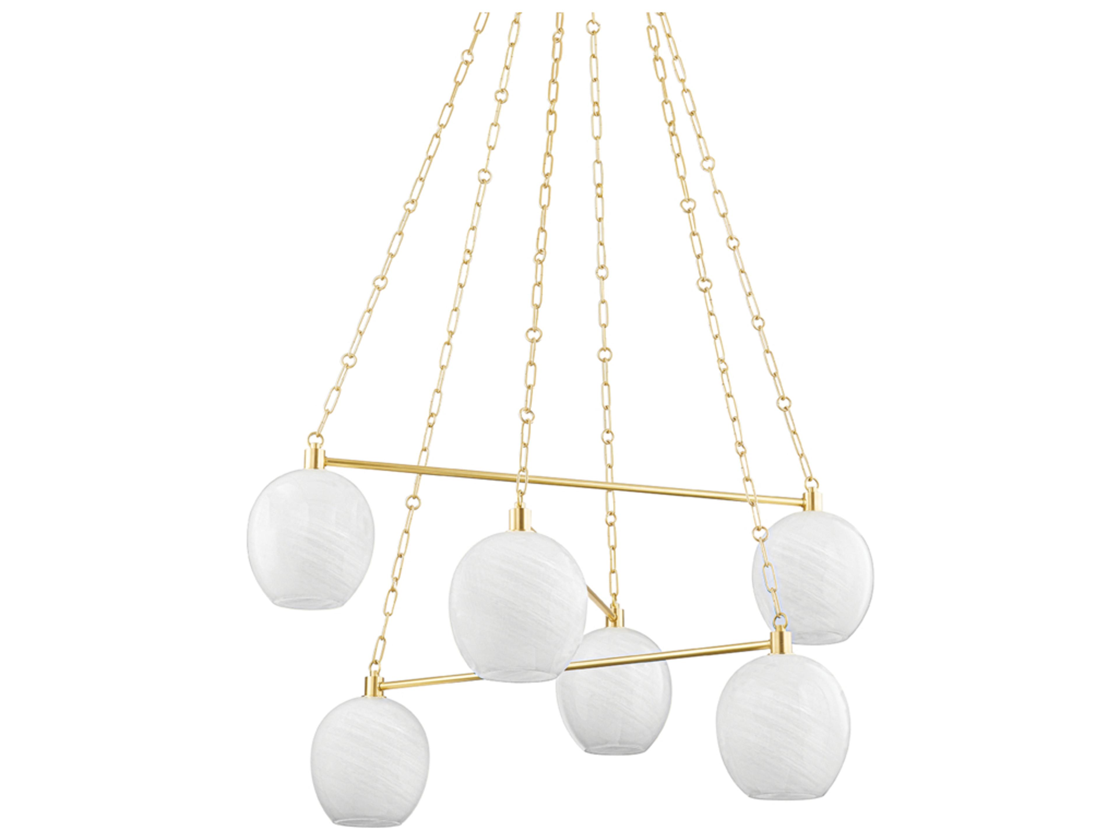 Asbury Park 6-Light Aged Brass Glass Globe Chandelier