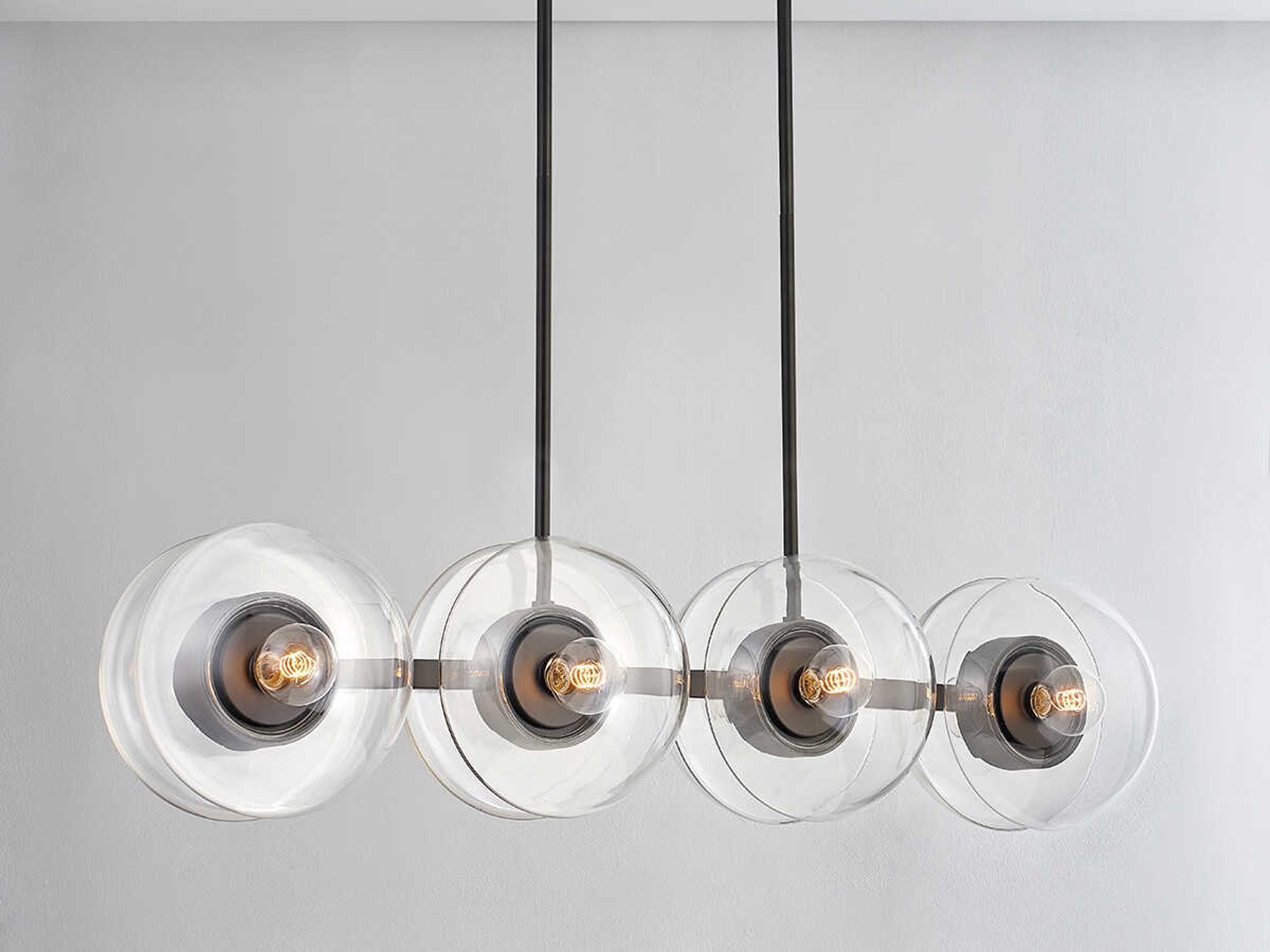 Hudson Valley Kert 8-Light Black Brass Glass Linear Round Island Pendant