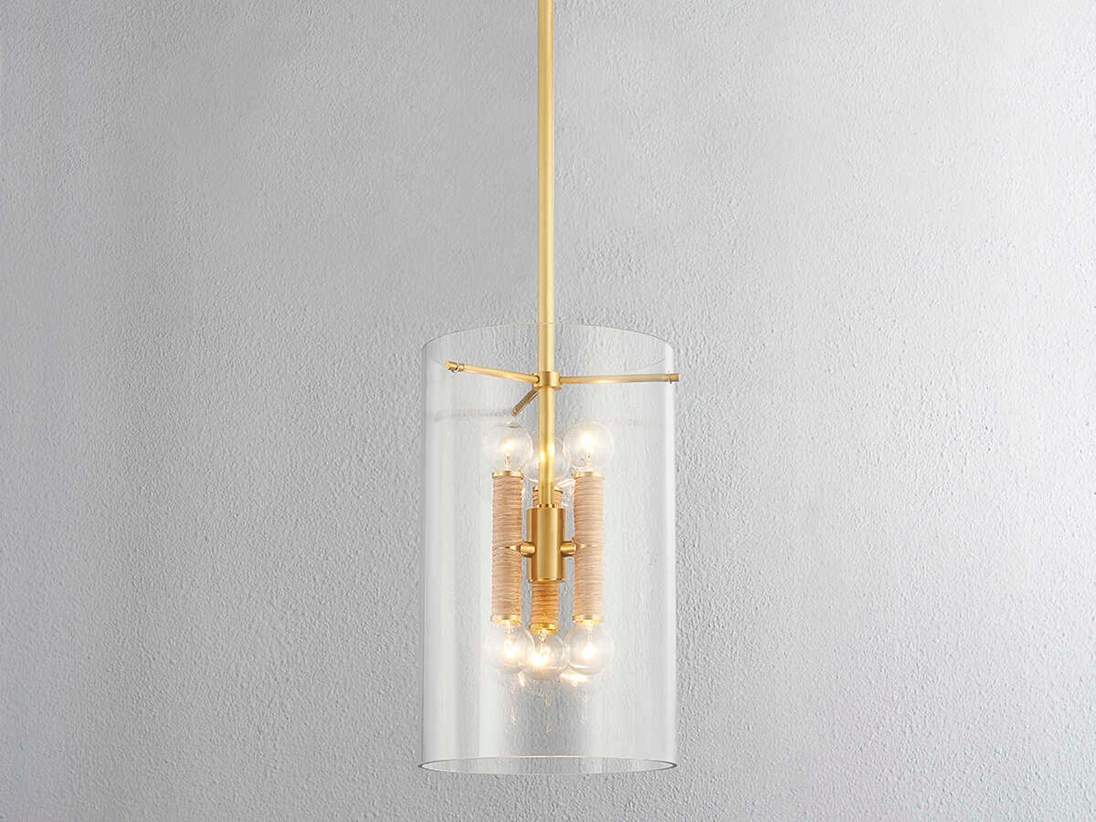 Hudson Valley Barlow 6-Light Aged Brass Glass Cylinder Mini Pendant