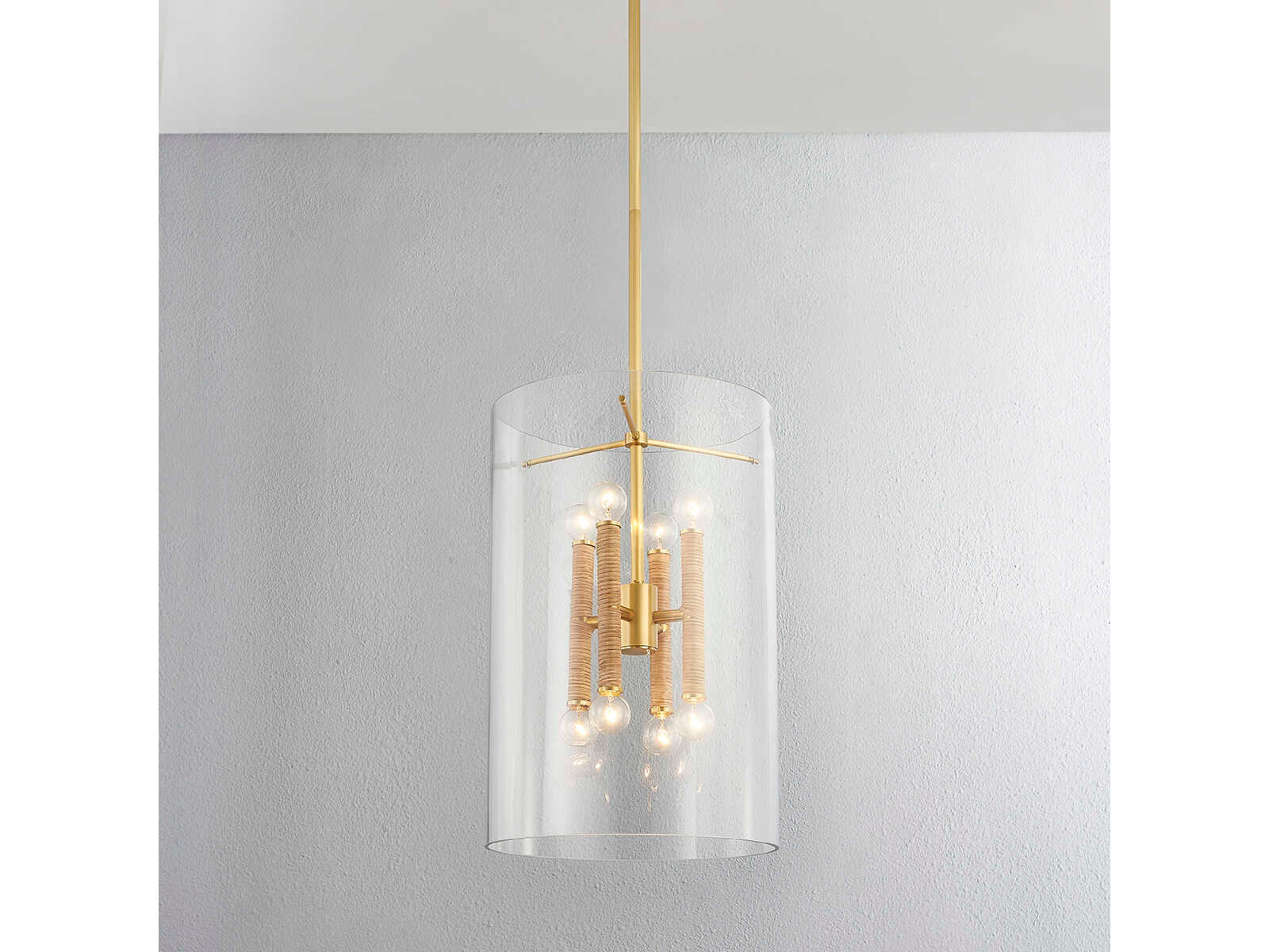 Hudson Valley Barlow 8-Light Aged Brass Glass Cylinder Pendant