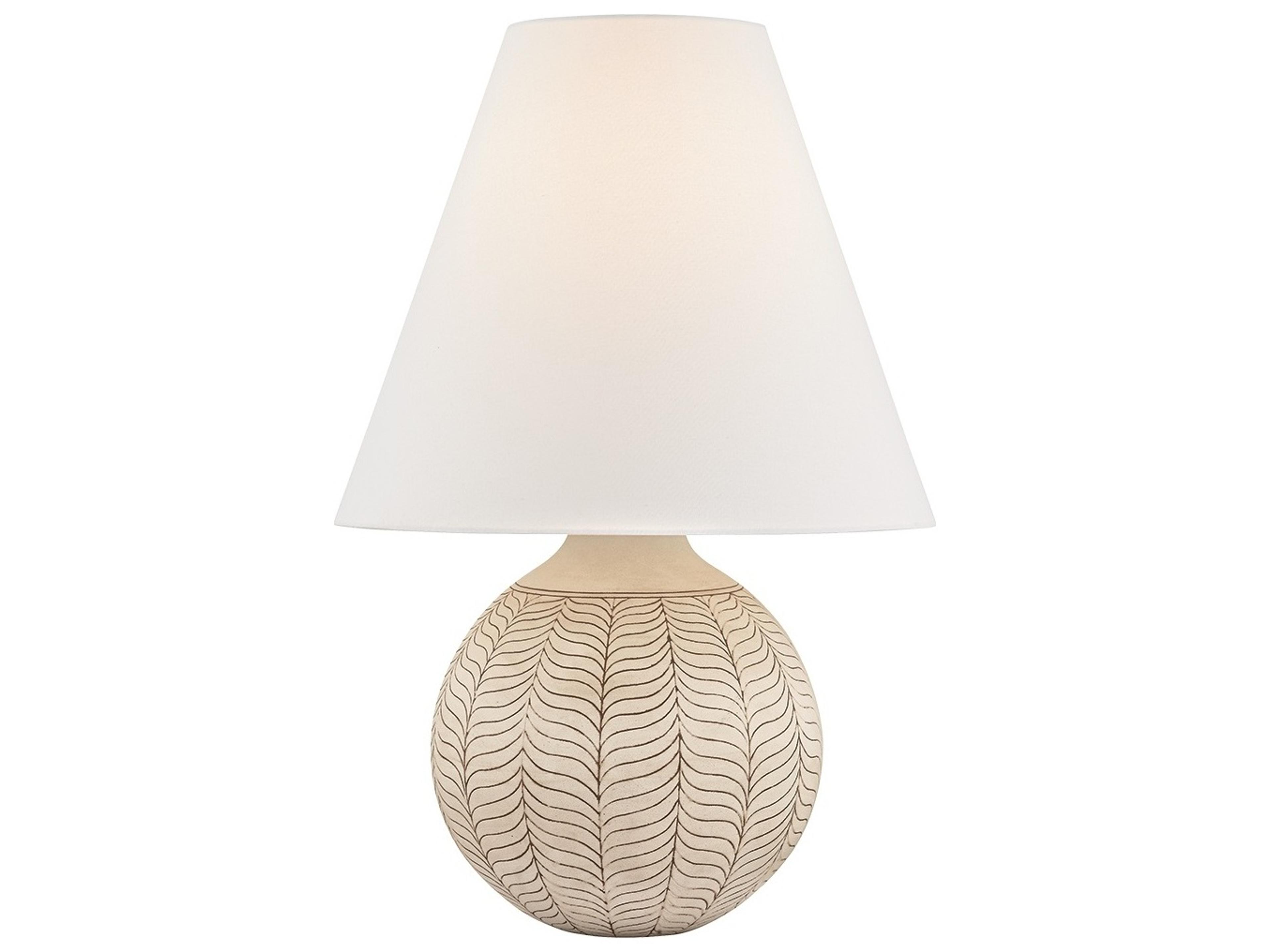 Hudson Valley Capers Aged Brass Ceramic Ivory Petal Natural Linen Fabric Gray Buffet Lamp