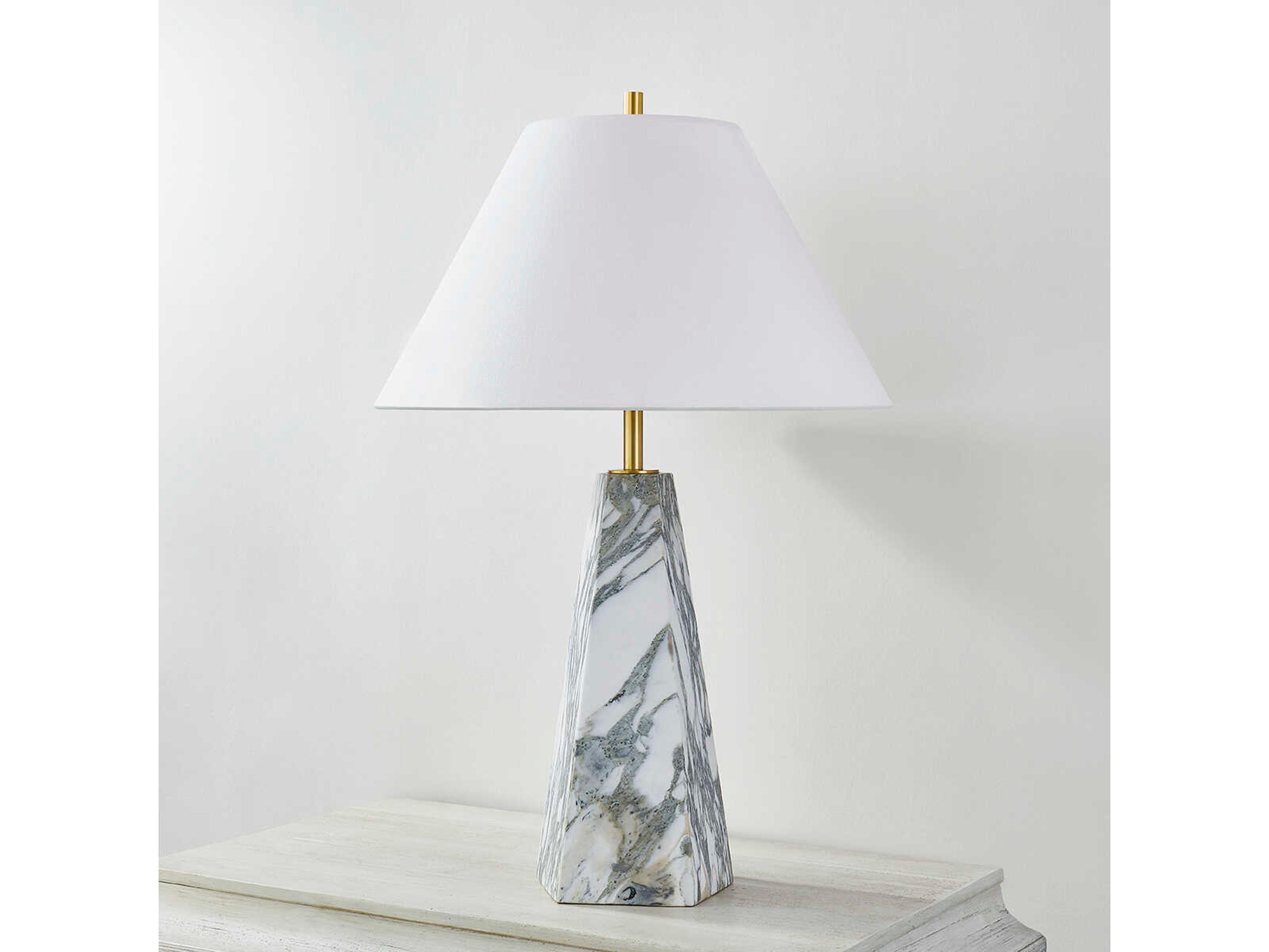 Hudson Valley Benicia Aged Brass White Linen Buffet Lamp