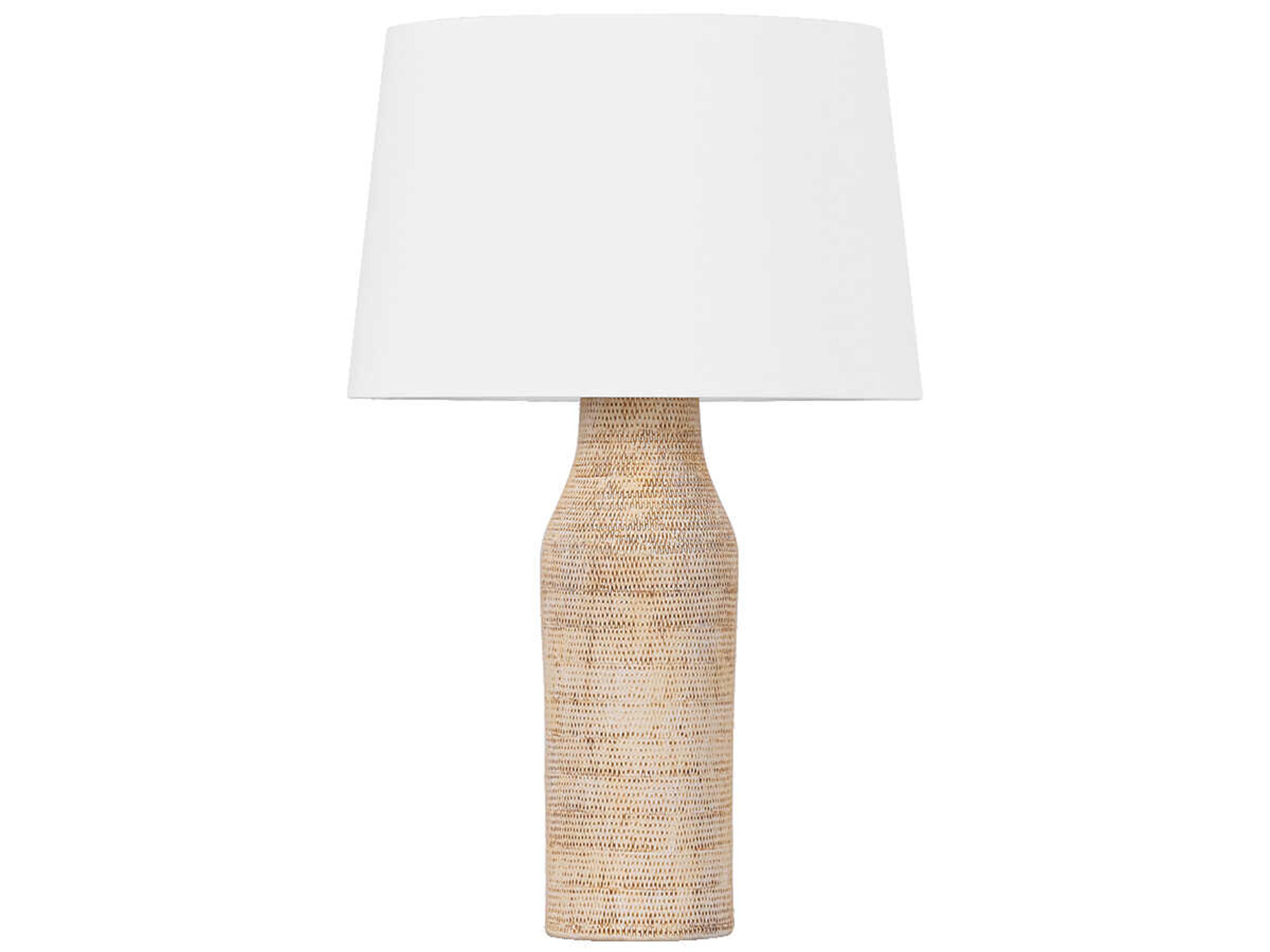 Hudson Valley Medina Aged Brass Ceramic Basketweave White Linen Brown Buffet Lamp