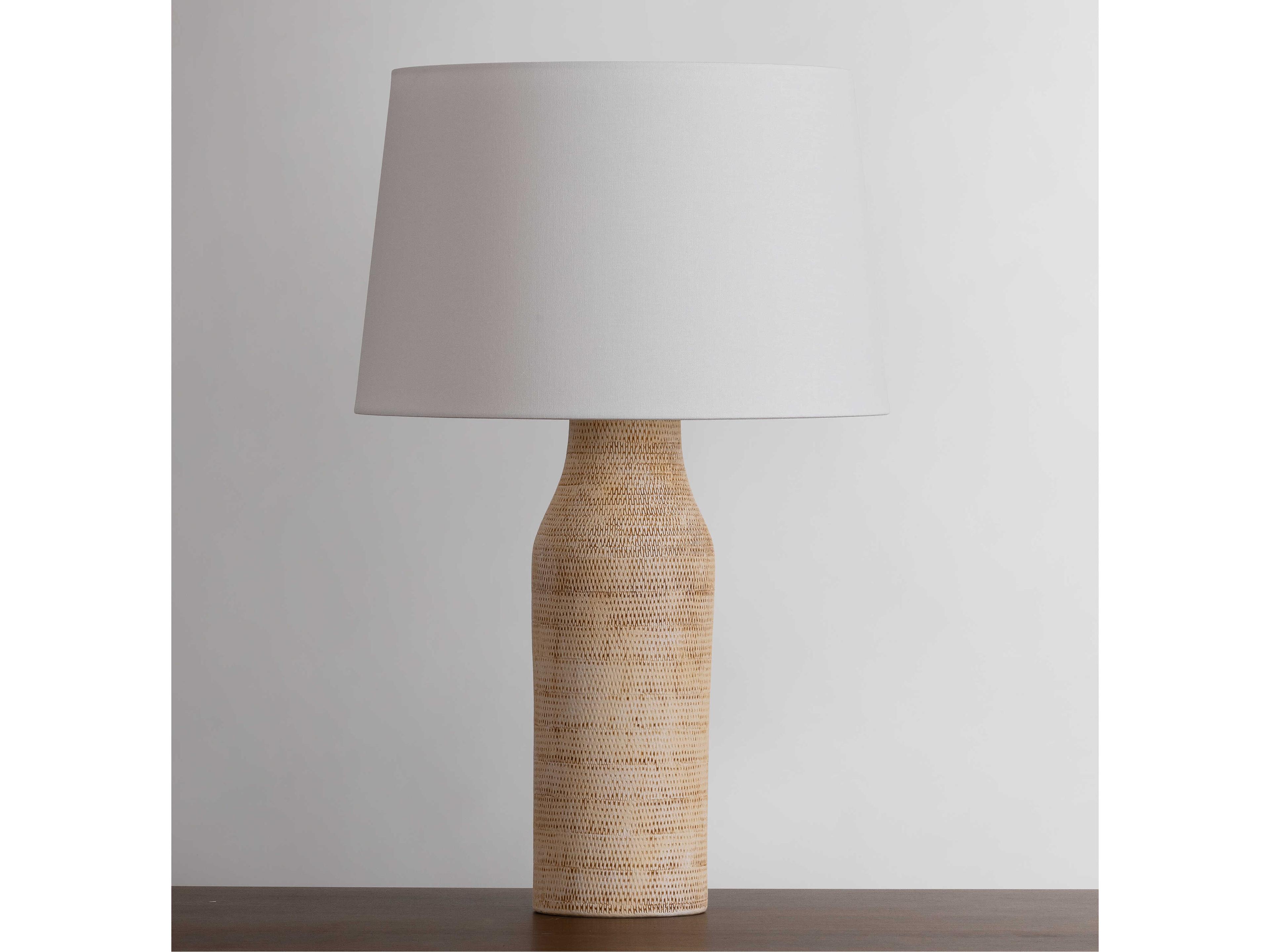 Hudson Valley Medina Aged Brass Ceramic Basketweave White Linen Brown Buffet Lamp