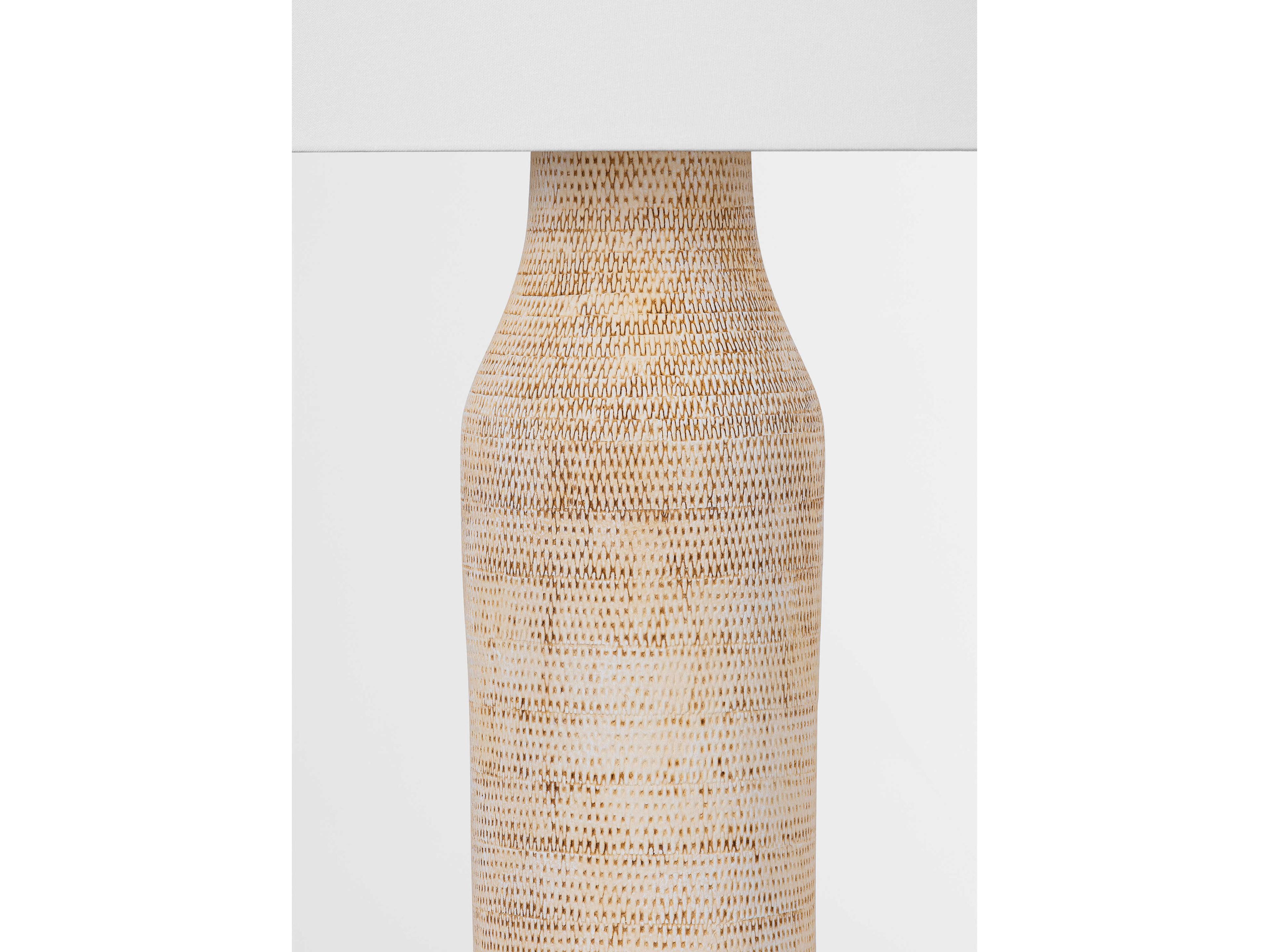 Hudson Valley Medina Aged Brass Ceramic Basketweave White Linen Brown Buffet Lamp