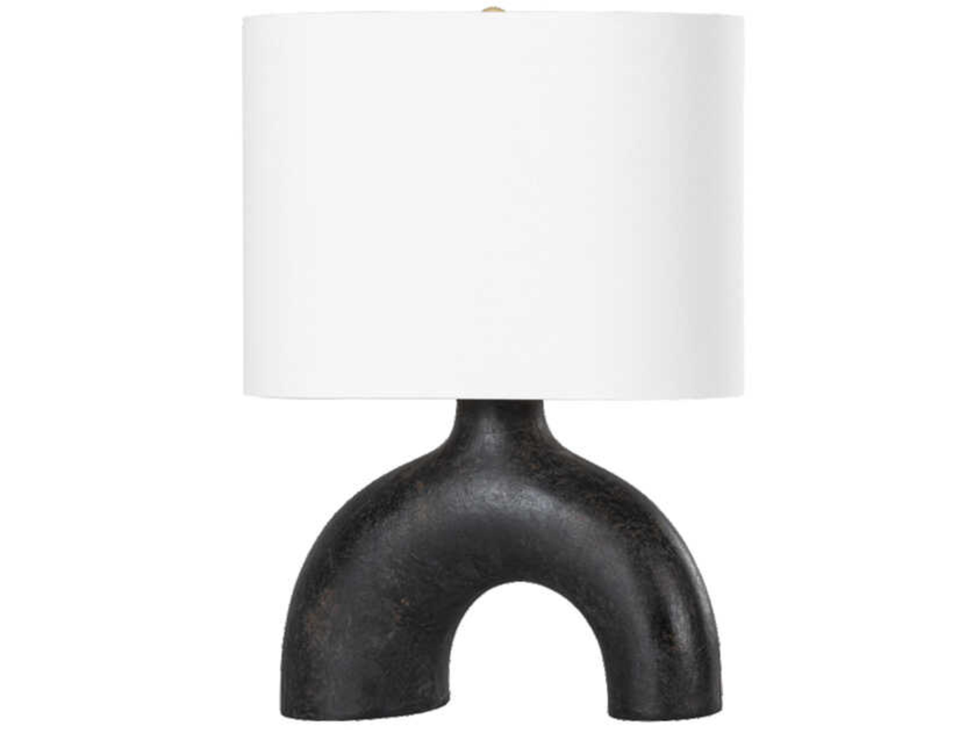 Valhalla Aged Brass Earth Charcoal Ceramic White Linen Black Table Lamp