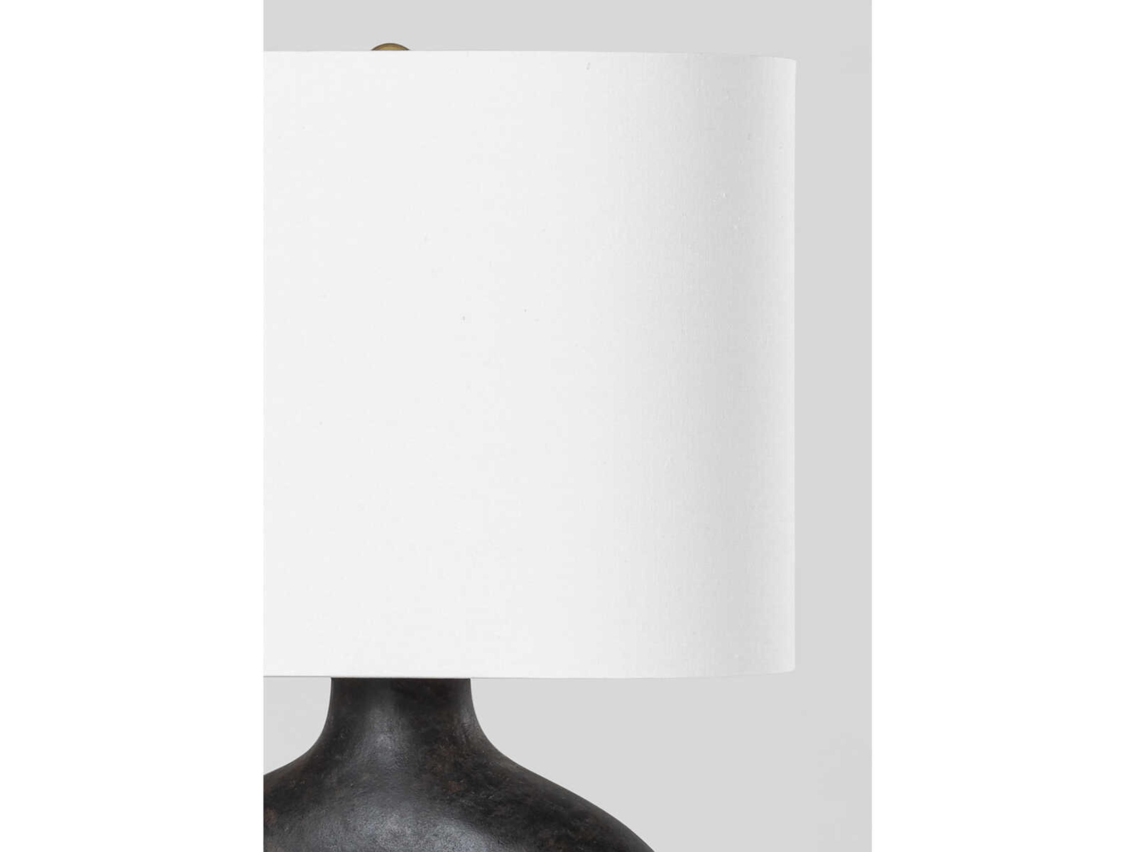 Hudson Valley Valhalla Aged Brass Earth Charcoal Ceramic White Linen Black Table Lamp