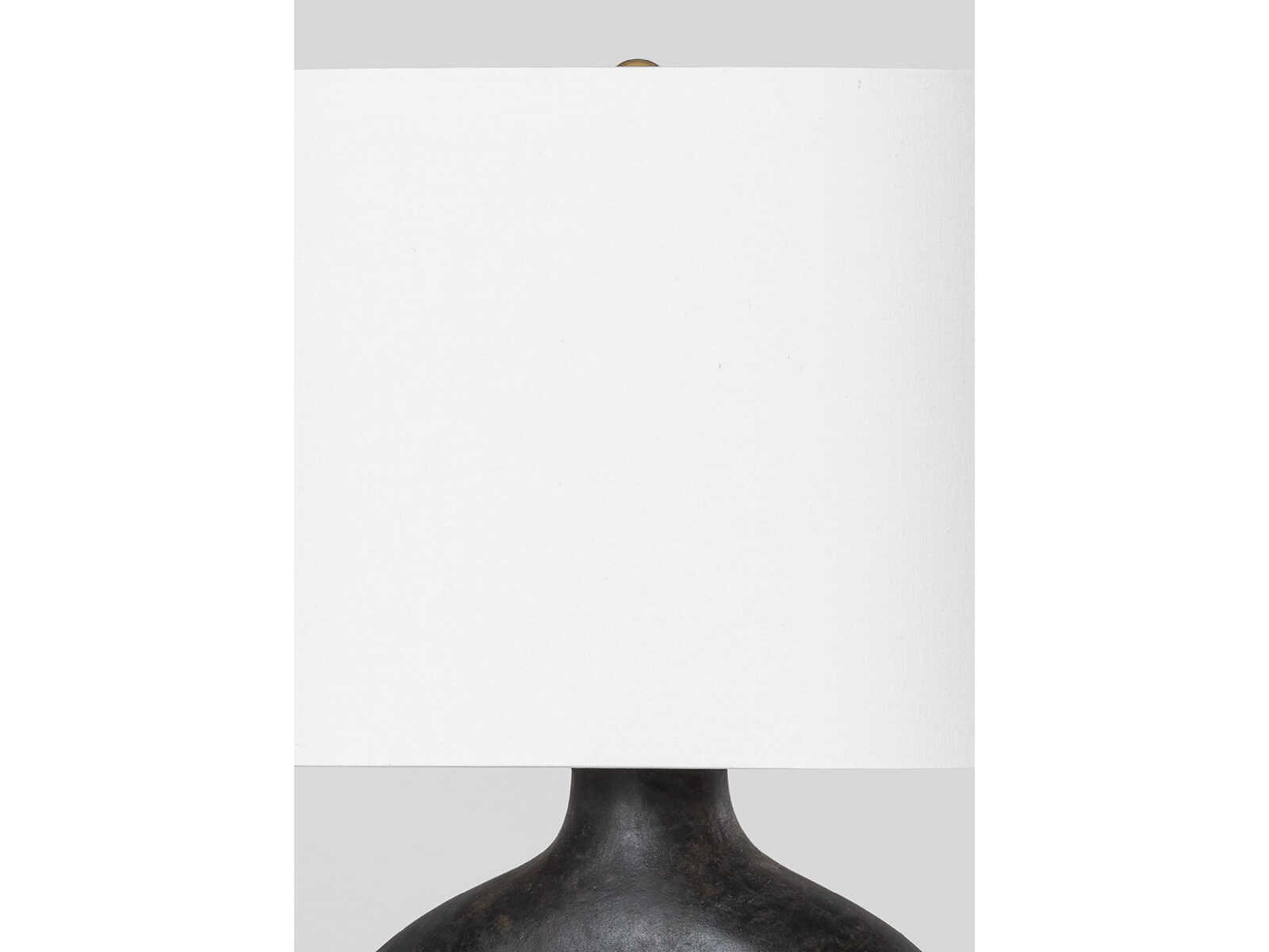 Hudson Valley Valhalla Aged Brass Earth Charcoal Ceramic White Linen Black Table Lamp