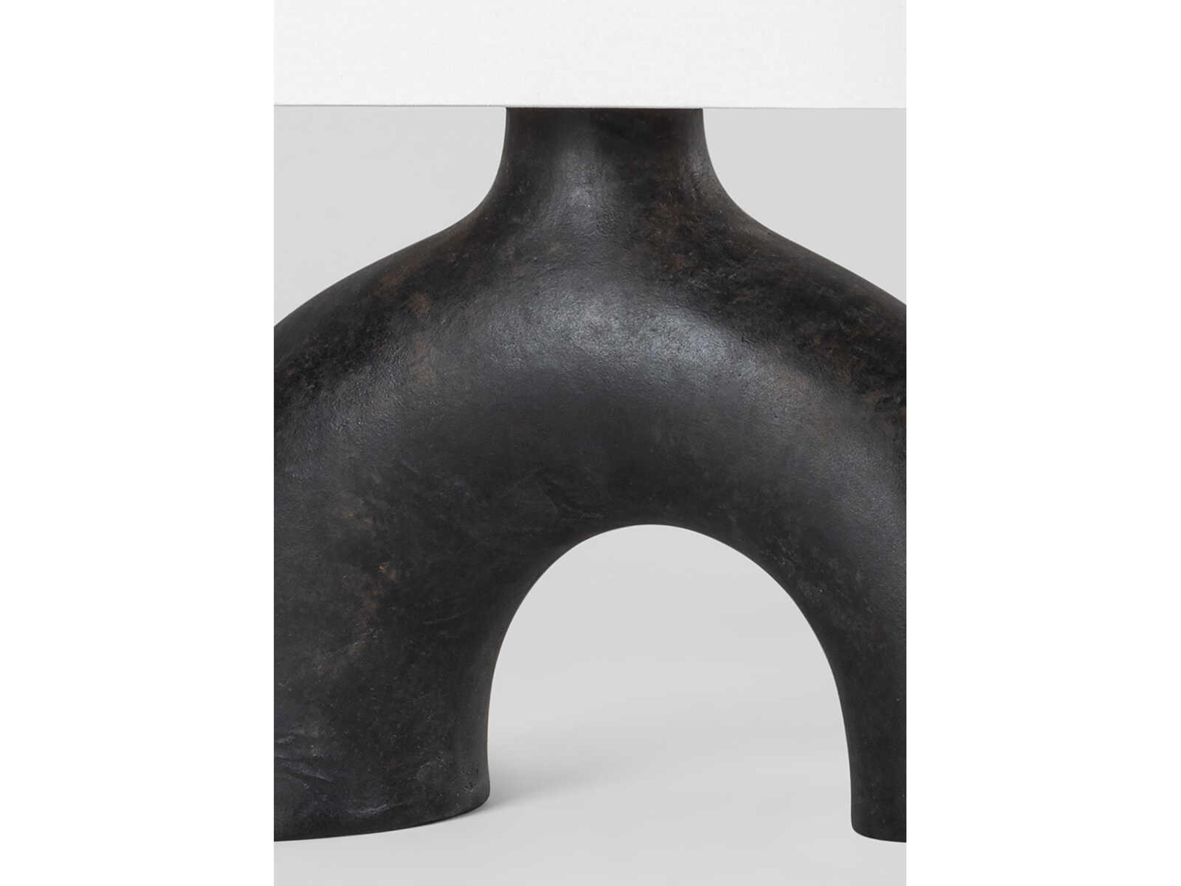 Hudson Valley Valhalla Aged Brass Earth Charcoal Ceramic White Linen Black Table Lamp