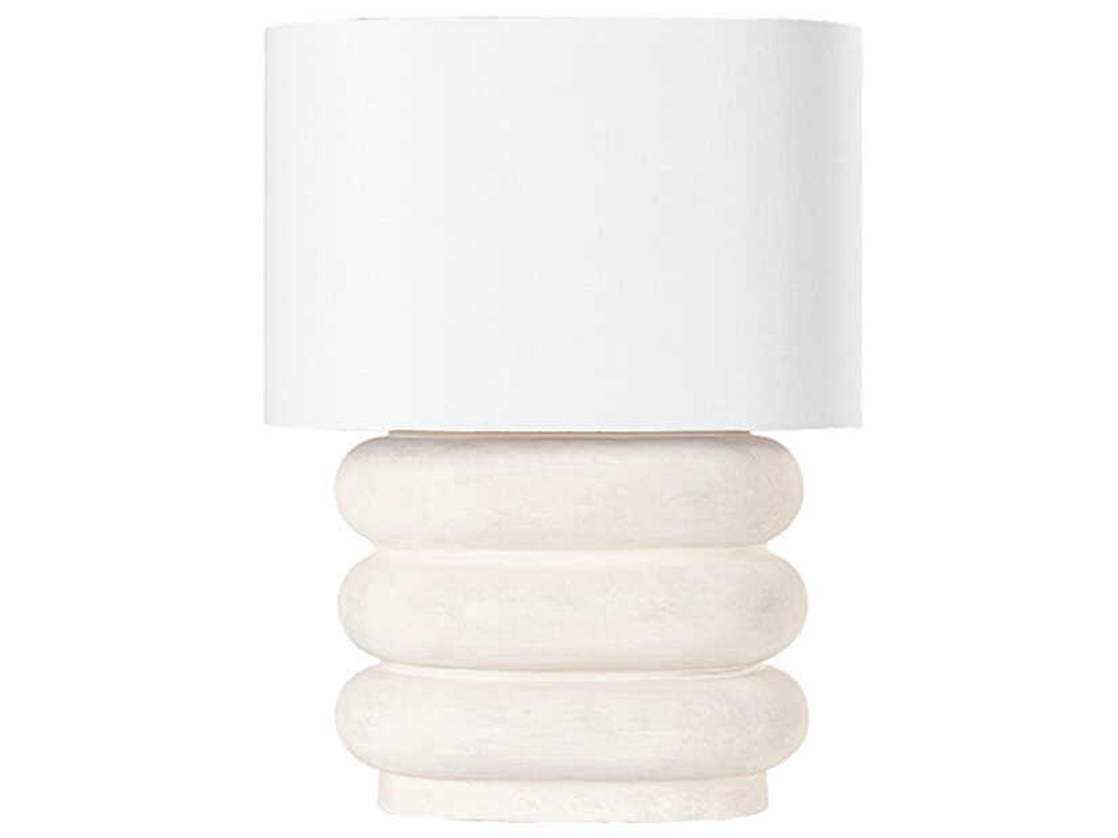 Ewing Aged Brass Weathered Ivory Ceramic White Linen Buffet Lamp