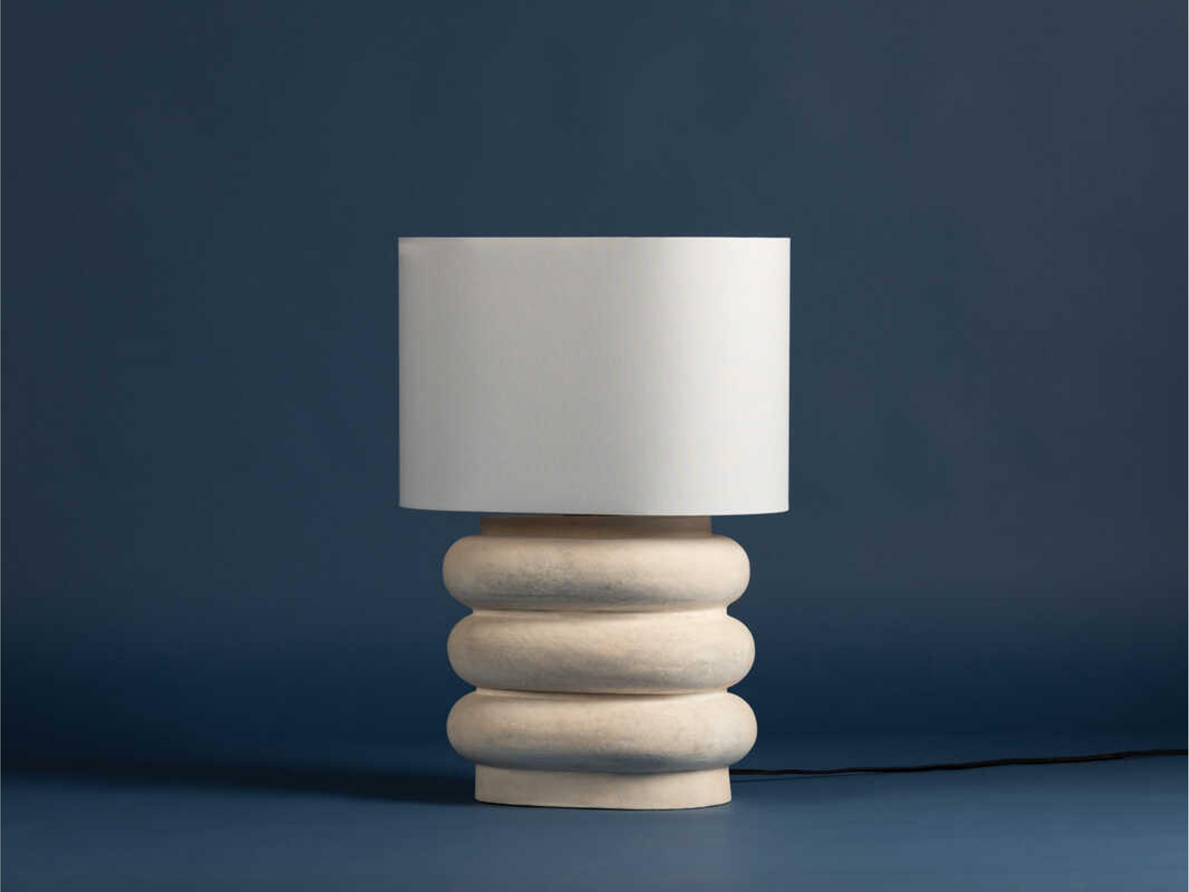 Hudson Valley Ewing Aged Brass Weathered Ivory Ceramic White Linen Buffet Lamp