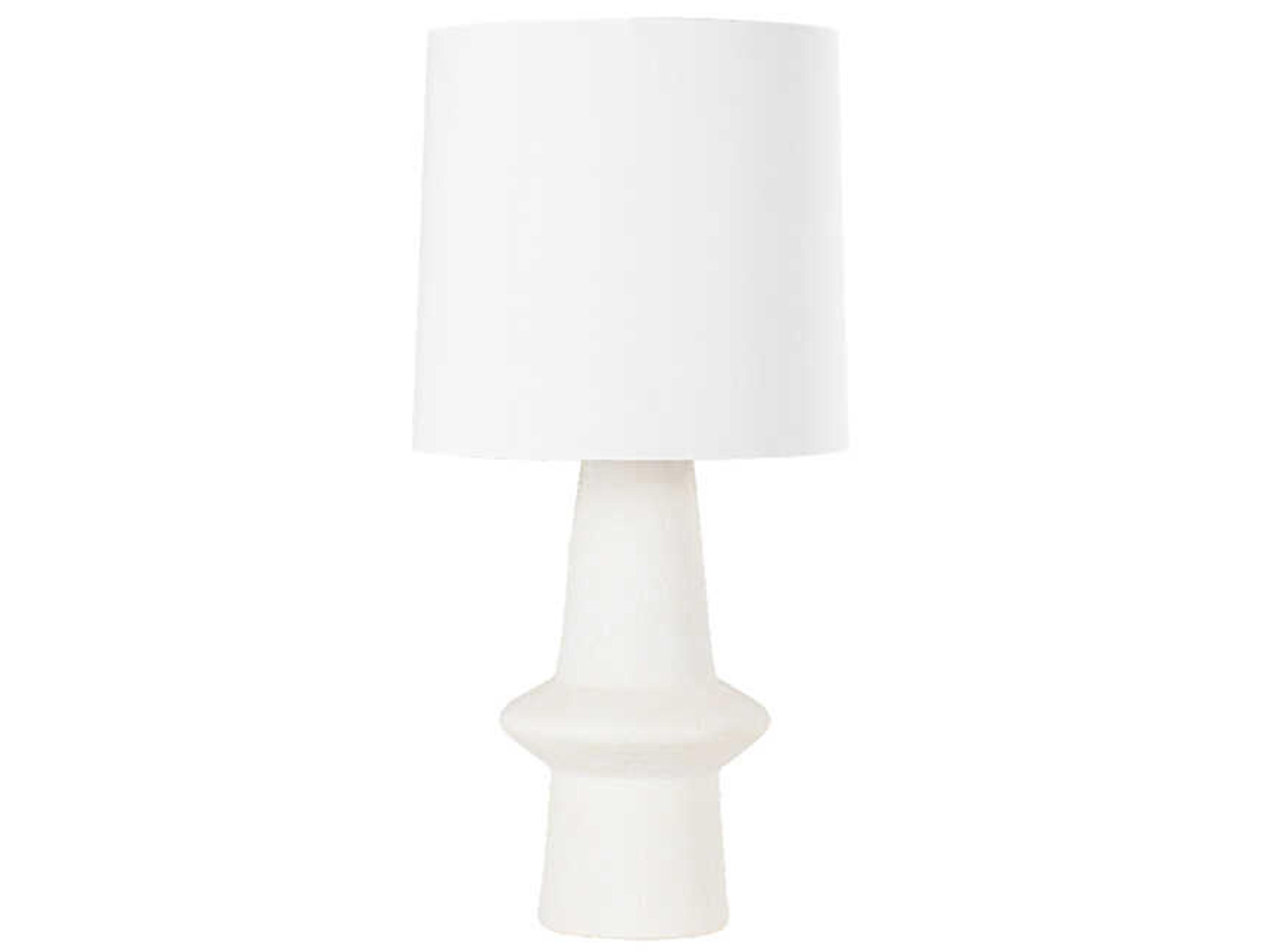 Ramapo Aged Brass Pale Flax Ceramic White Linen Buffet Lamp