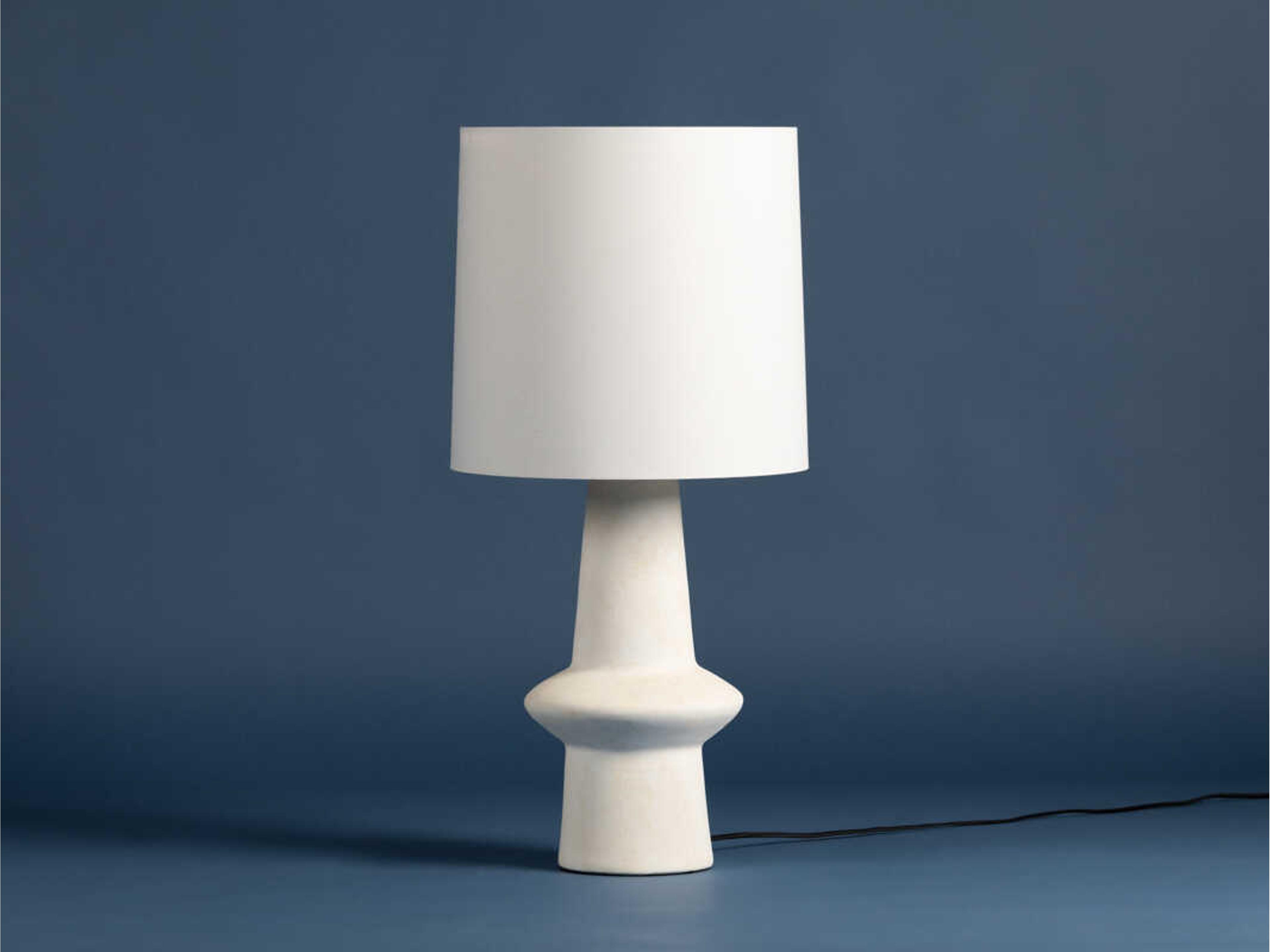 Hudson Valley Ramapo Aged Brass Pale Flax Ceramic White Linen Buffet Lamp