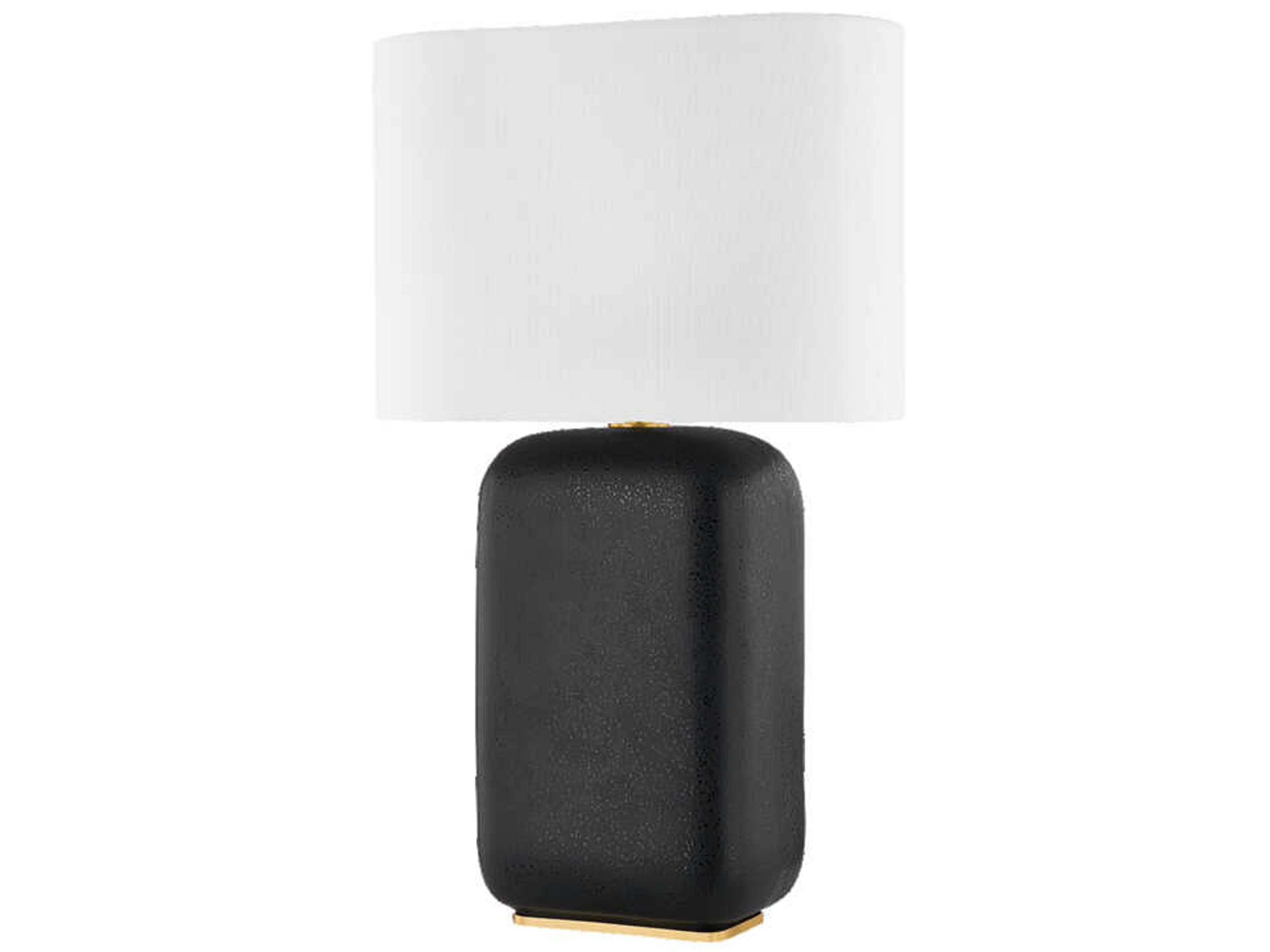 Arthur Aged Brass Black Lava Ceramic White Linen Buffet Lamp