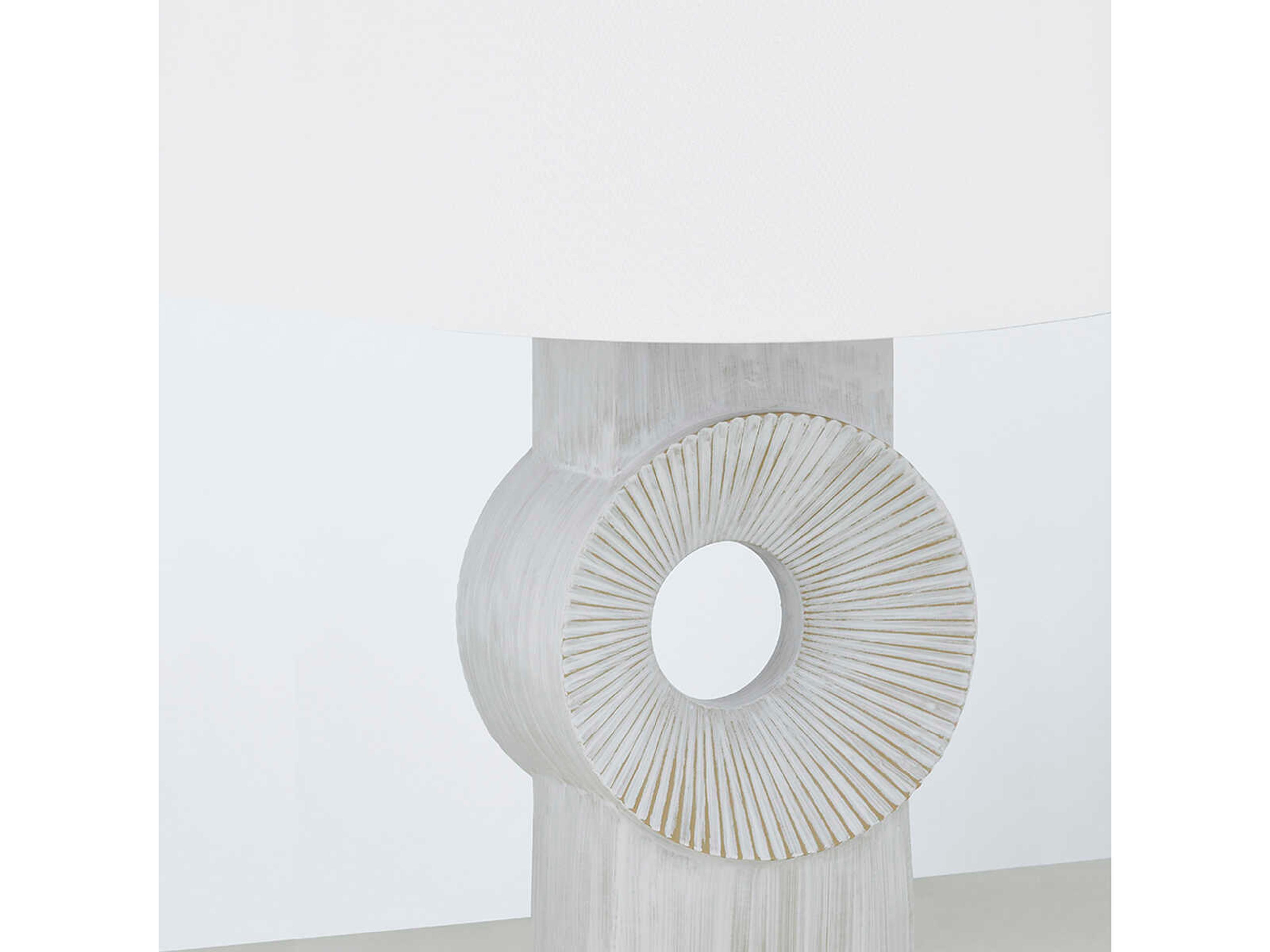 Hudson Valley Milner Aged Brass Whitewash Ceramic White Linen Buffet Lamp