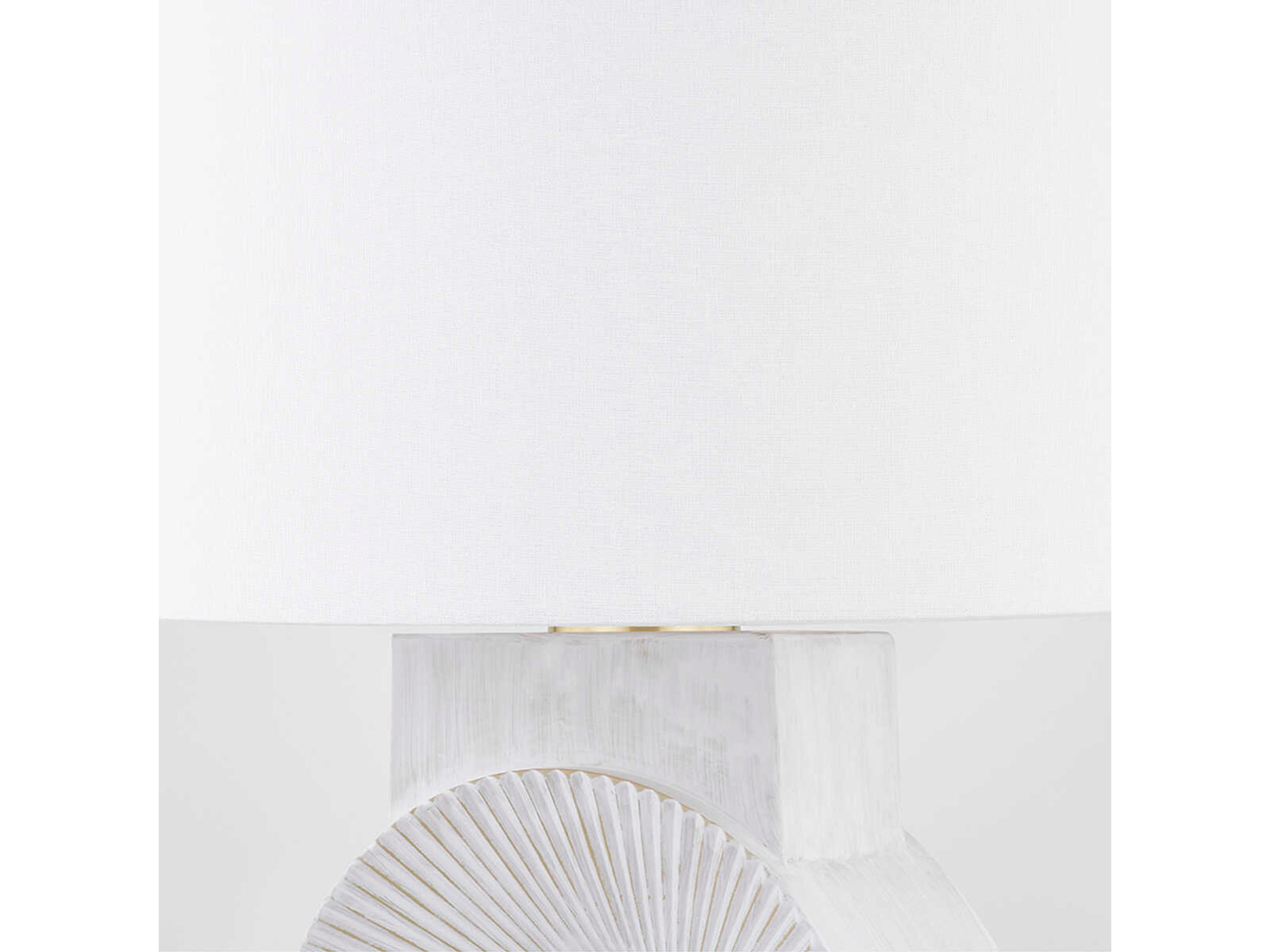 Hudson Valley Milner Aged Brass Whitewash Ceramic White Linen Buffet Lamp