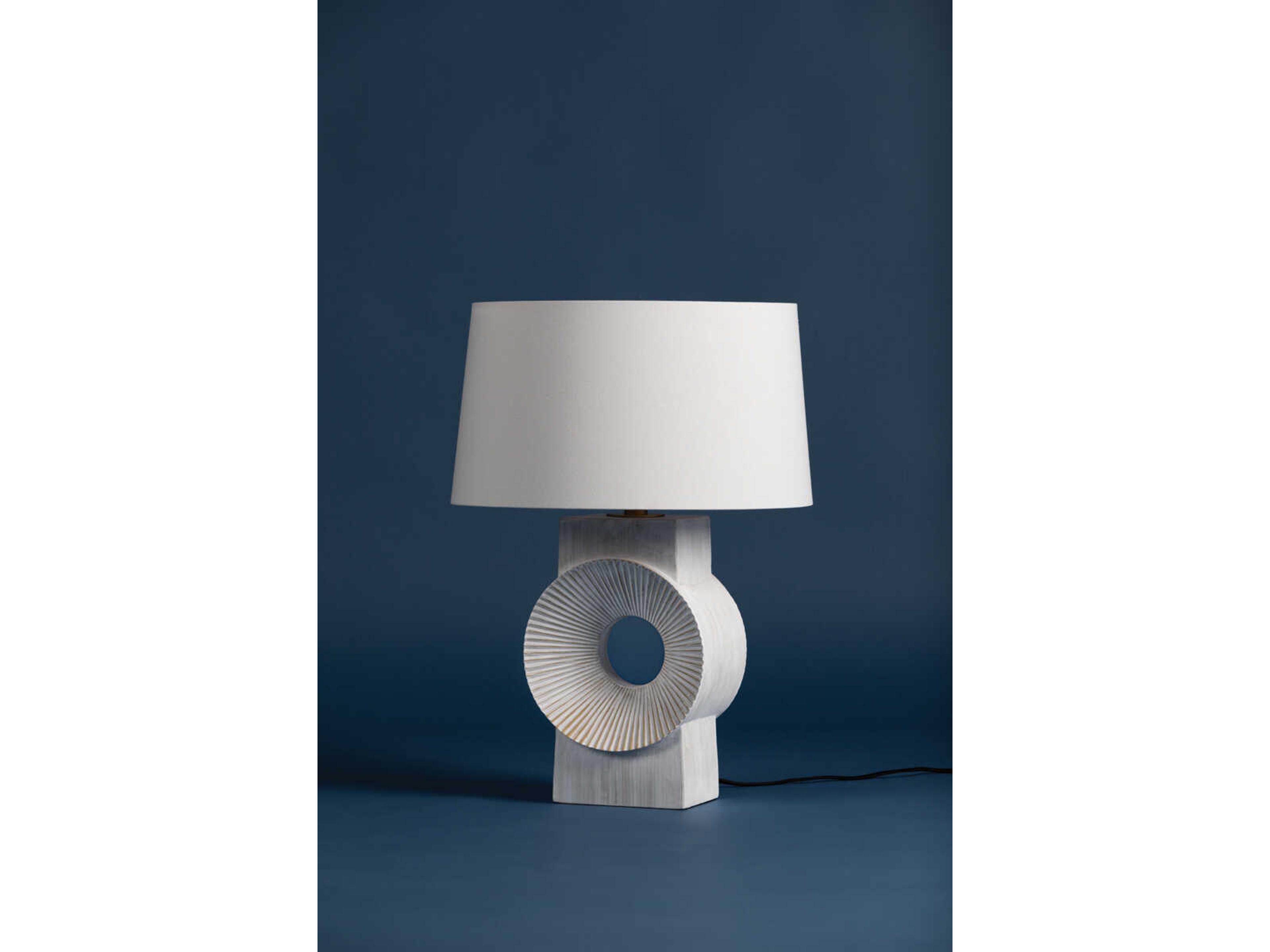 Hudson Valley Milner Aged Brass Whitewash Ceramic White Linen Buffet Lamp