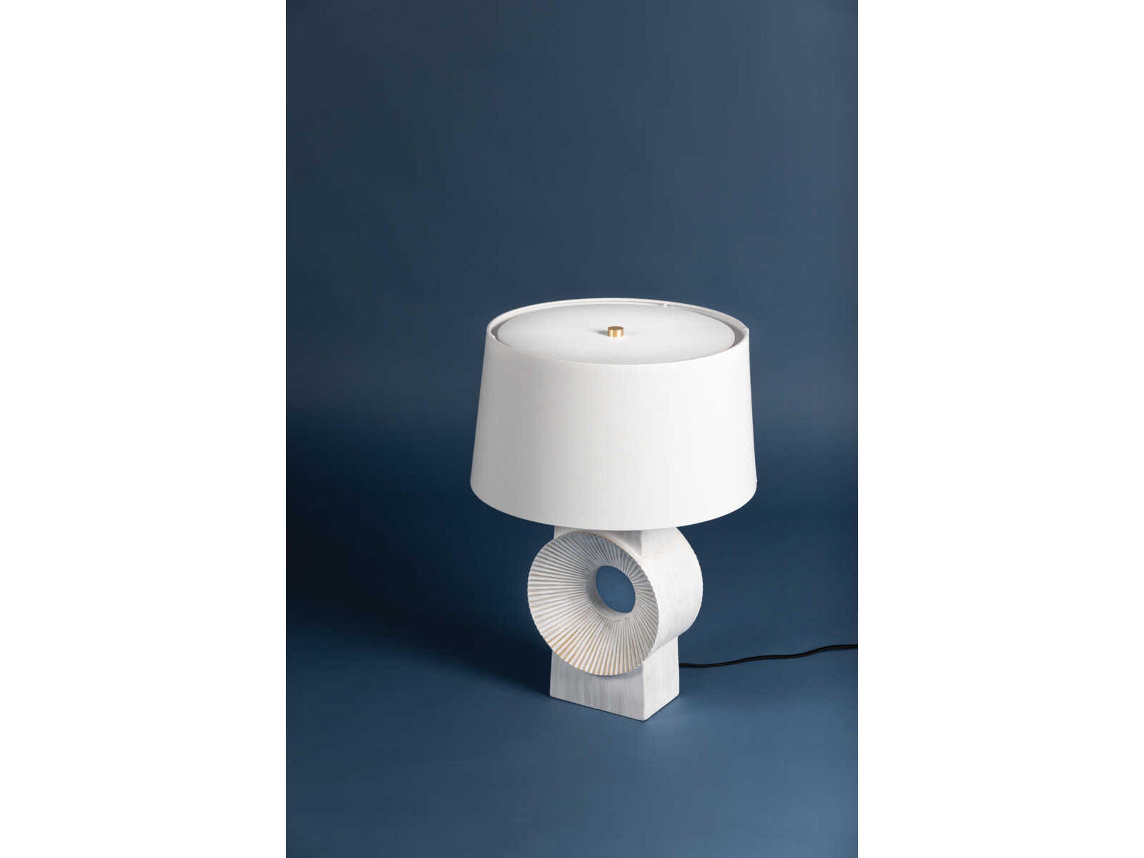 Hudson Valley Milner Aged Brass Whitewash Ceramic White Linen Buffet Lamp