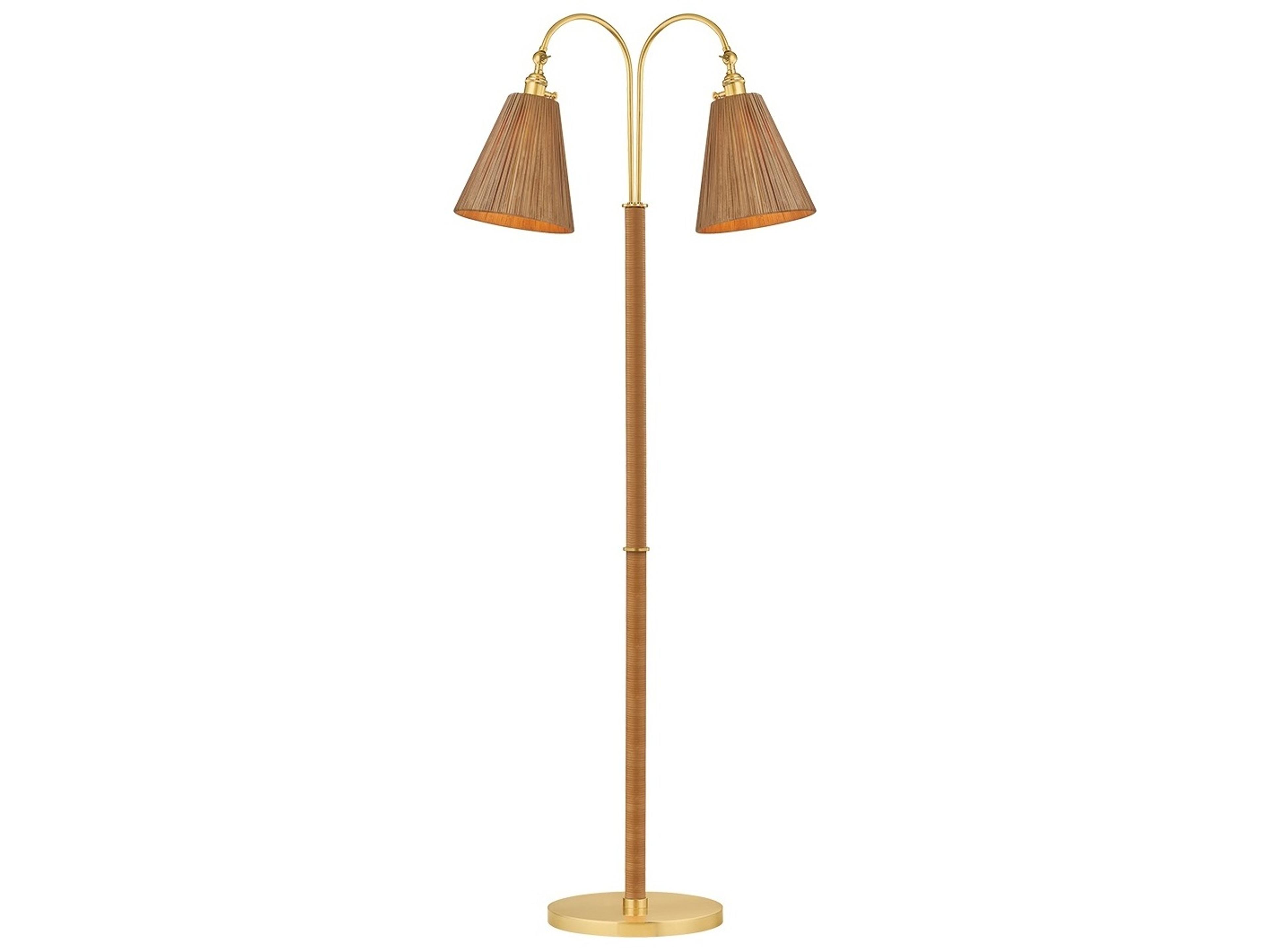 Ruthin Aged Brass Natural Woven Rattan Floor Lamp