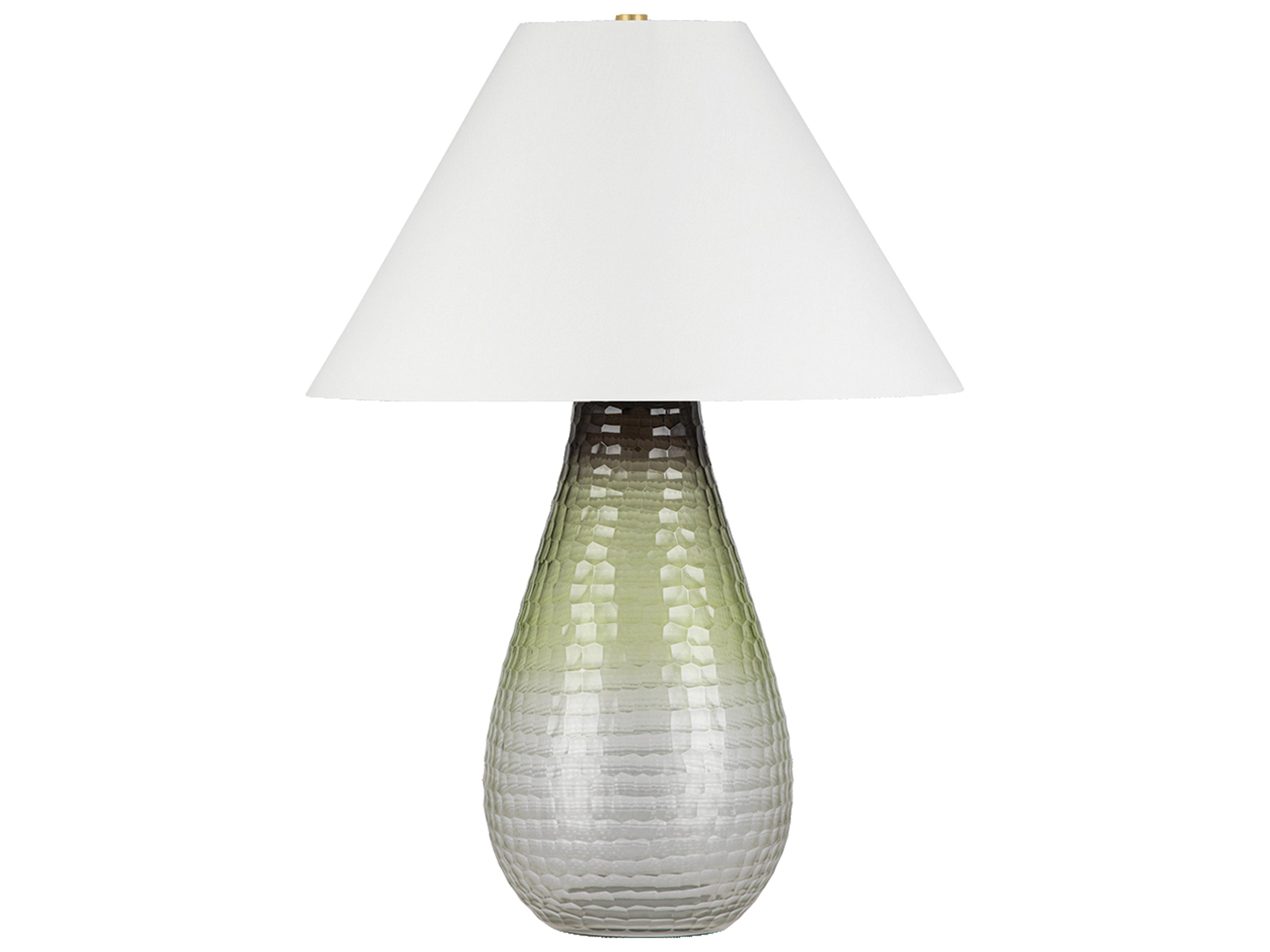 Hudson Valley Mulberry Aged Brass White Linen Green Buffet Lamp