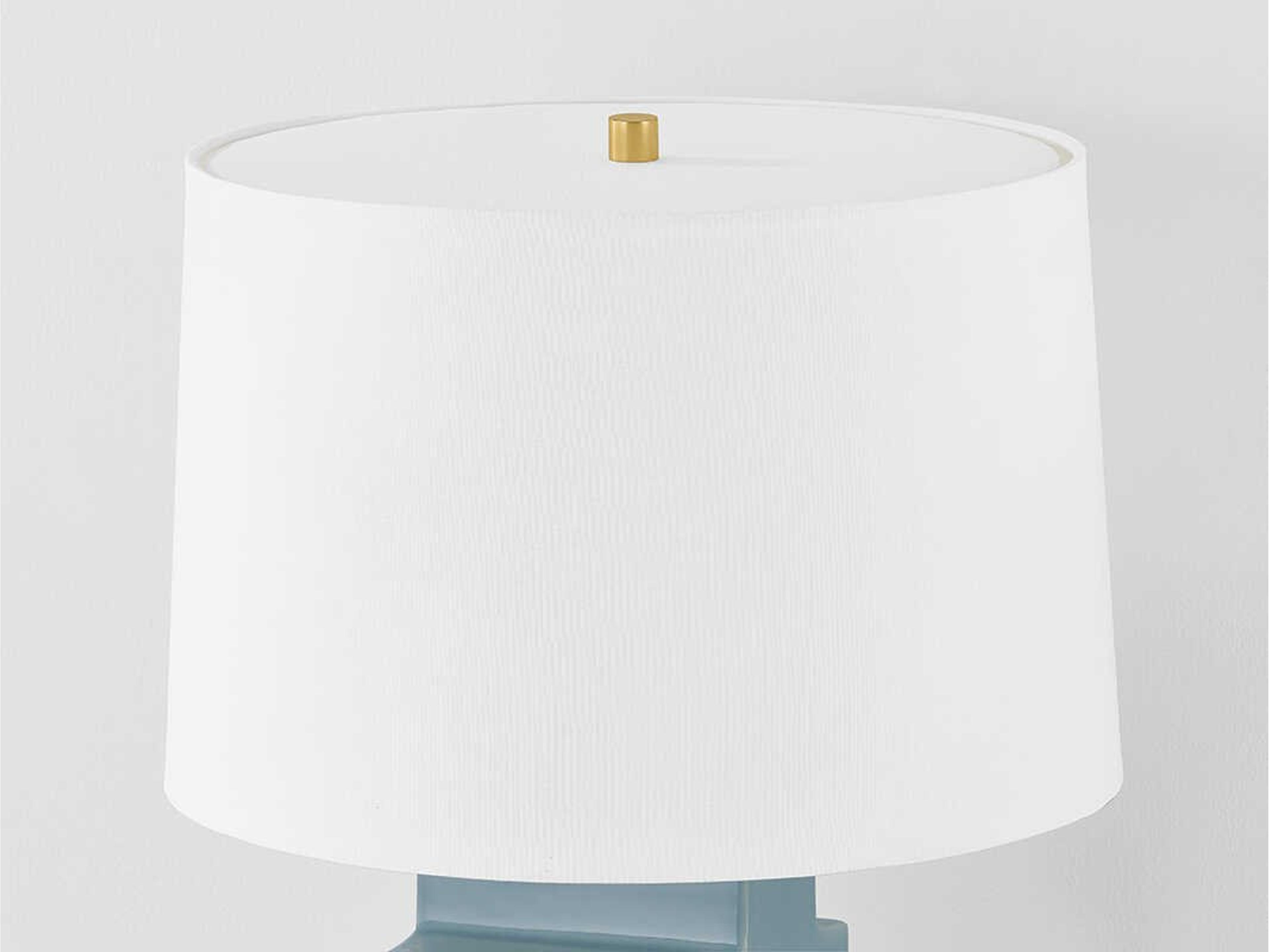Hudson Valley Sarai Aged Brass Ceramic Moonstone Granite White Linen Blue Buffet Lamp