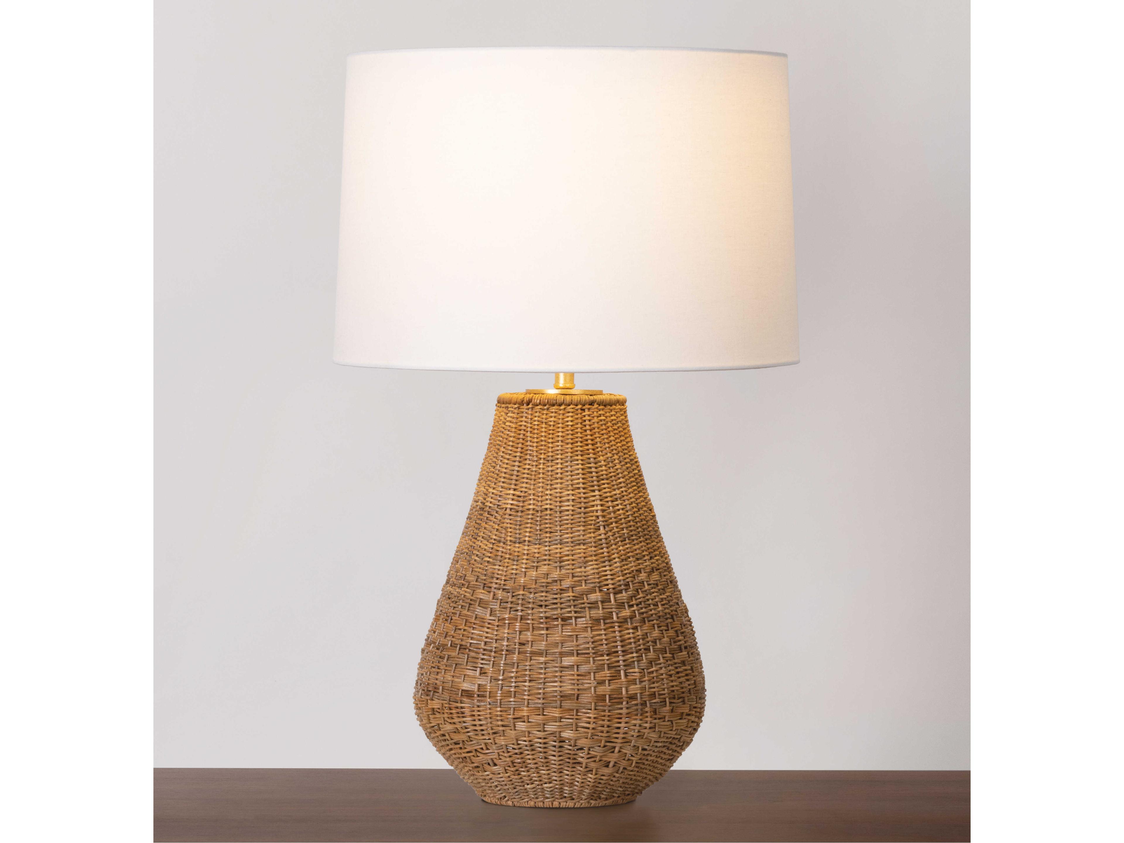 Hudson Valley Eastbridge Vintage Gold Leaf White Linen Brown Buffet Lamp