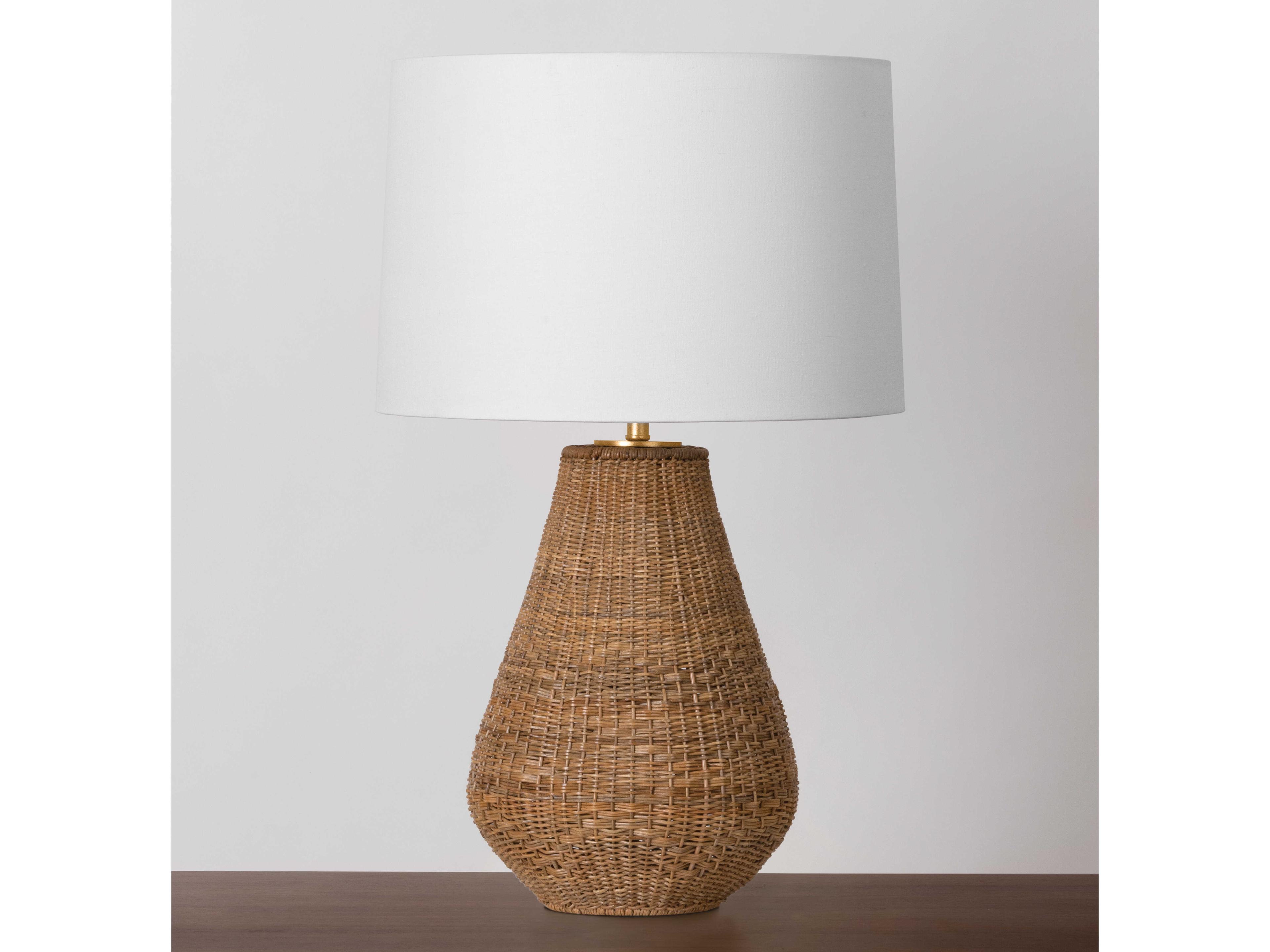 Hudson Valley Eastbridge Vintage Gold Leaf White Linen Brown Buffet Lamp