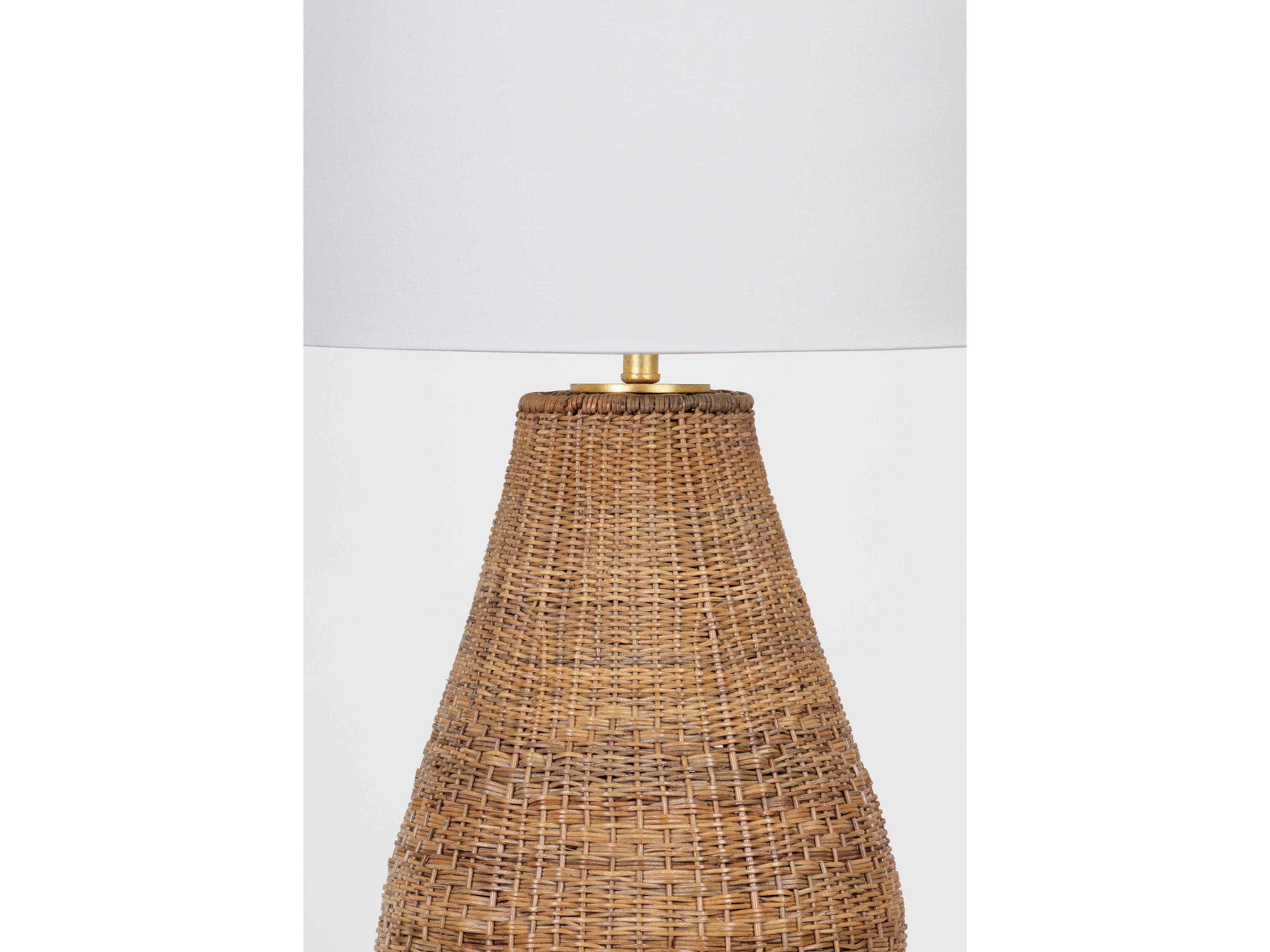 Hudson Valley Eastbridge Vintage Gold Leaf White Linen Brown Buffet Lamp