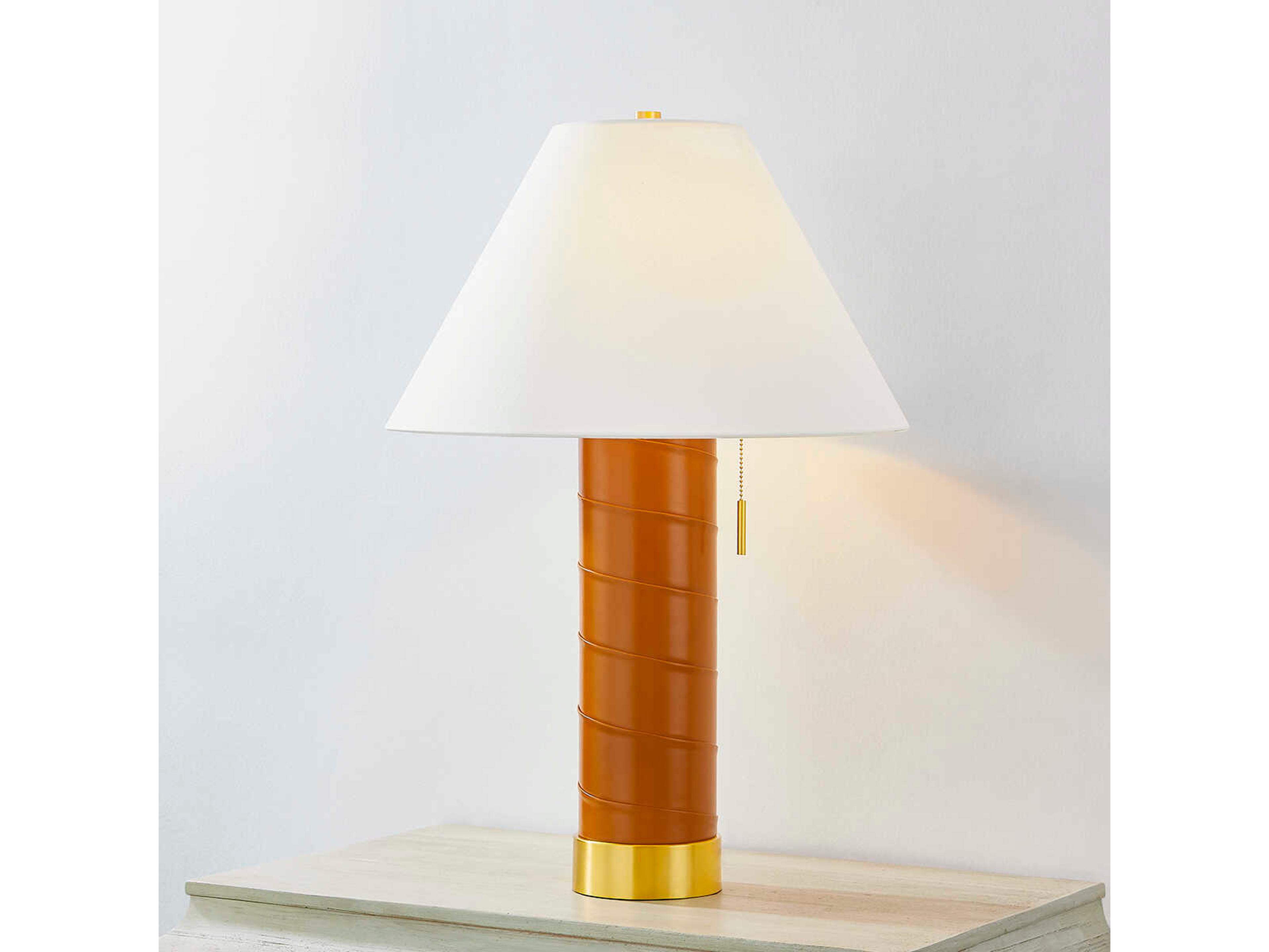Hudson Valley Norwalk Aged Brass White Linen Buffet Lamp