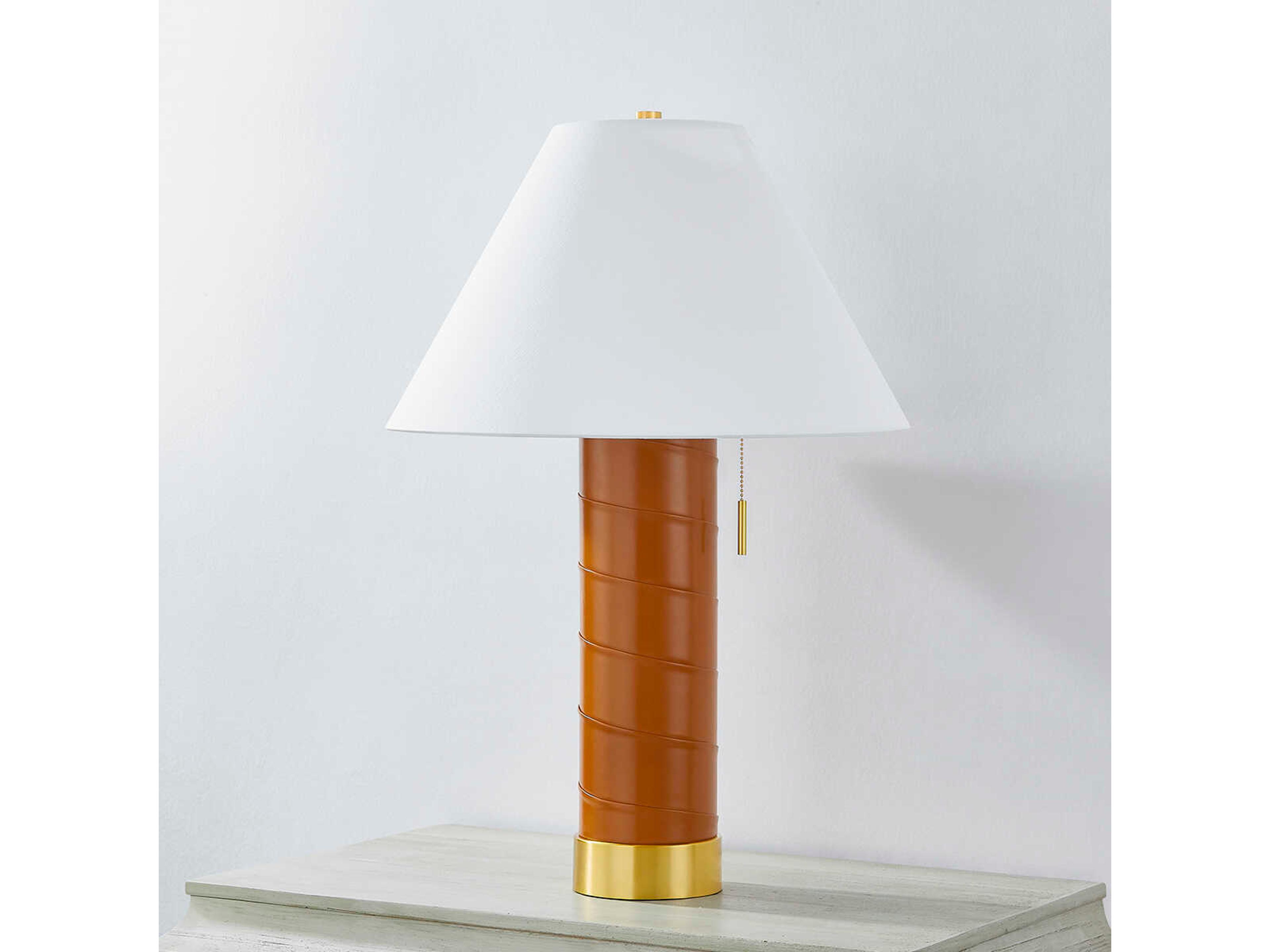 Hudson Valley Norwalk Aged Brass White Linen Buffet Lamp