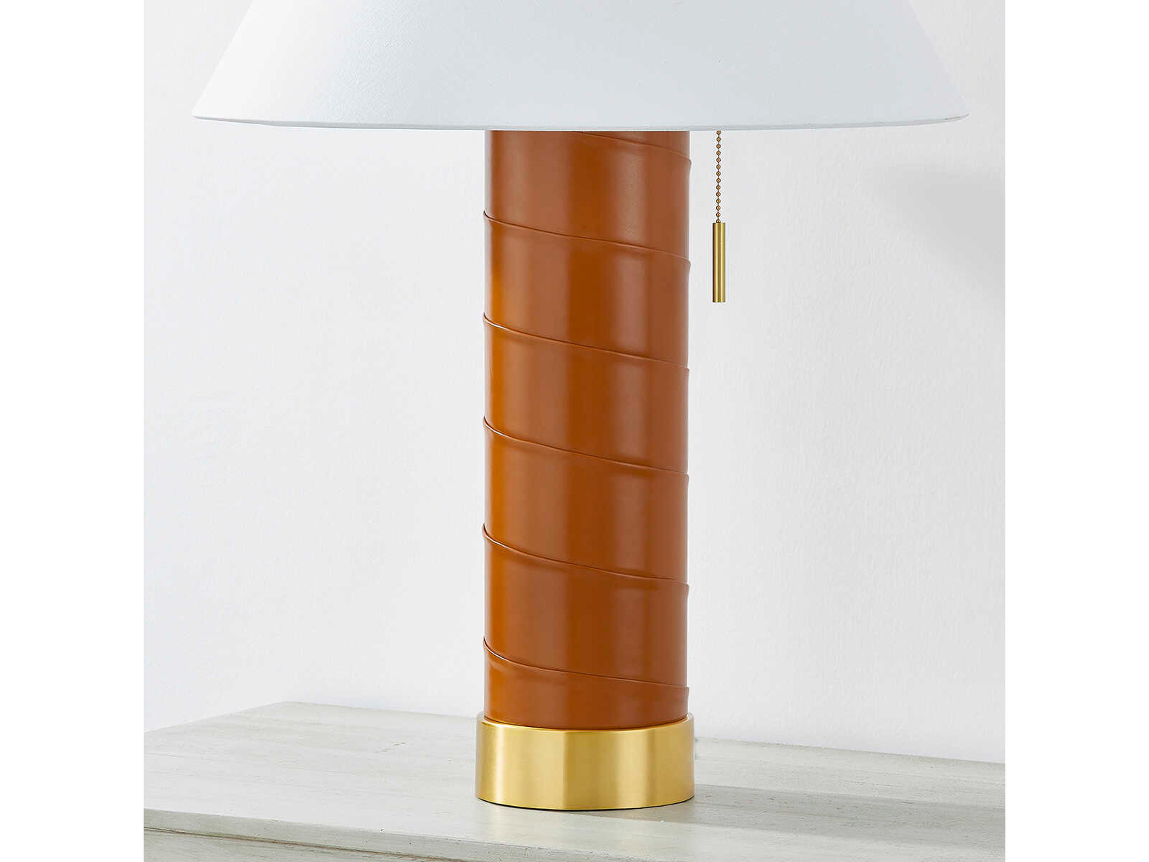 Hudson Valley Norwalk Aged Brass White Linen Buffet Lamp